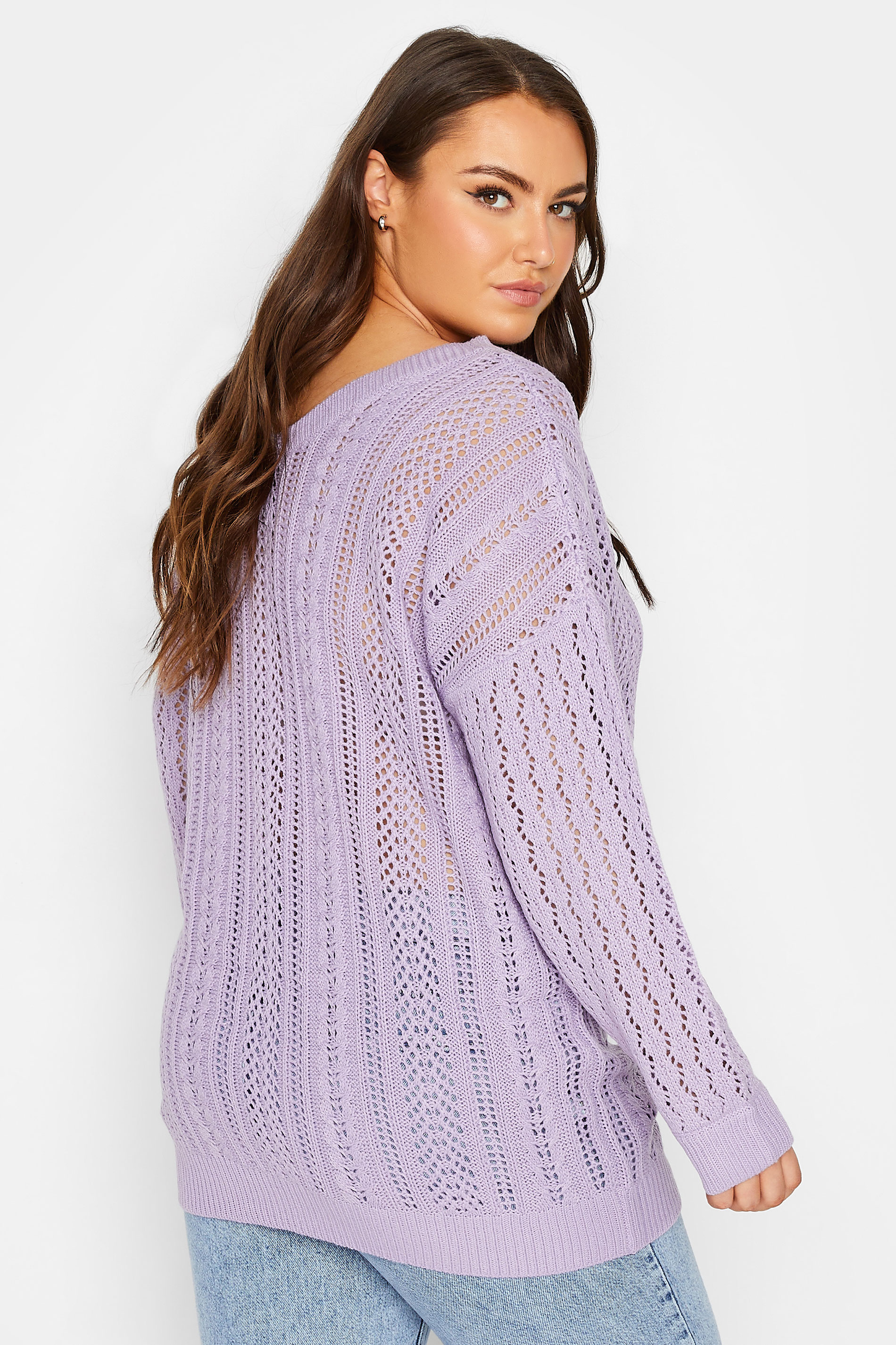 Curve Plus Size Lilac Purple V-Neck Knitted Jumper | Yours Clothing  3