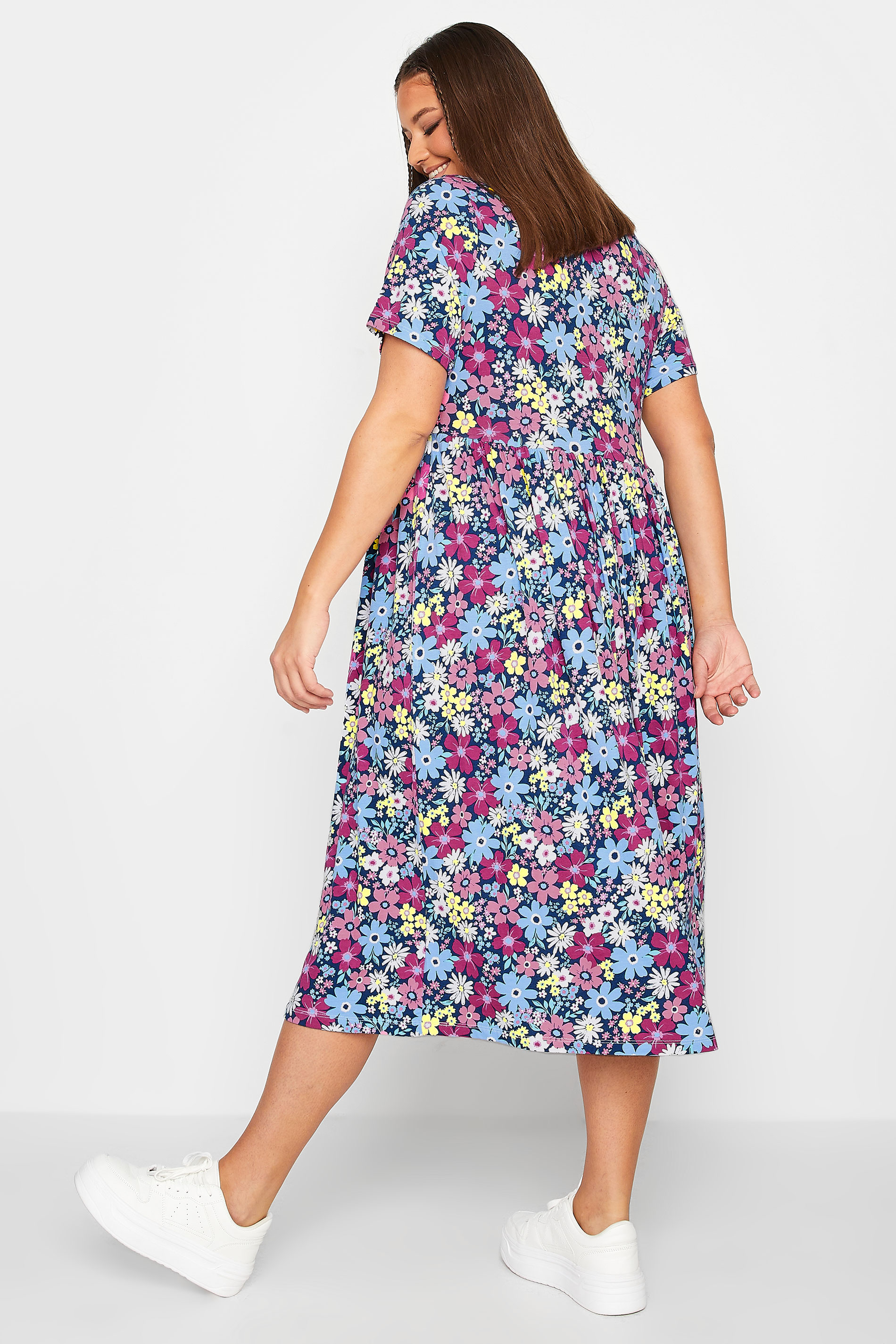 YOURS Curve Plus Size Blue Floral Smock Midi Dress | Yours Clothing  3