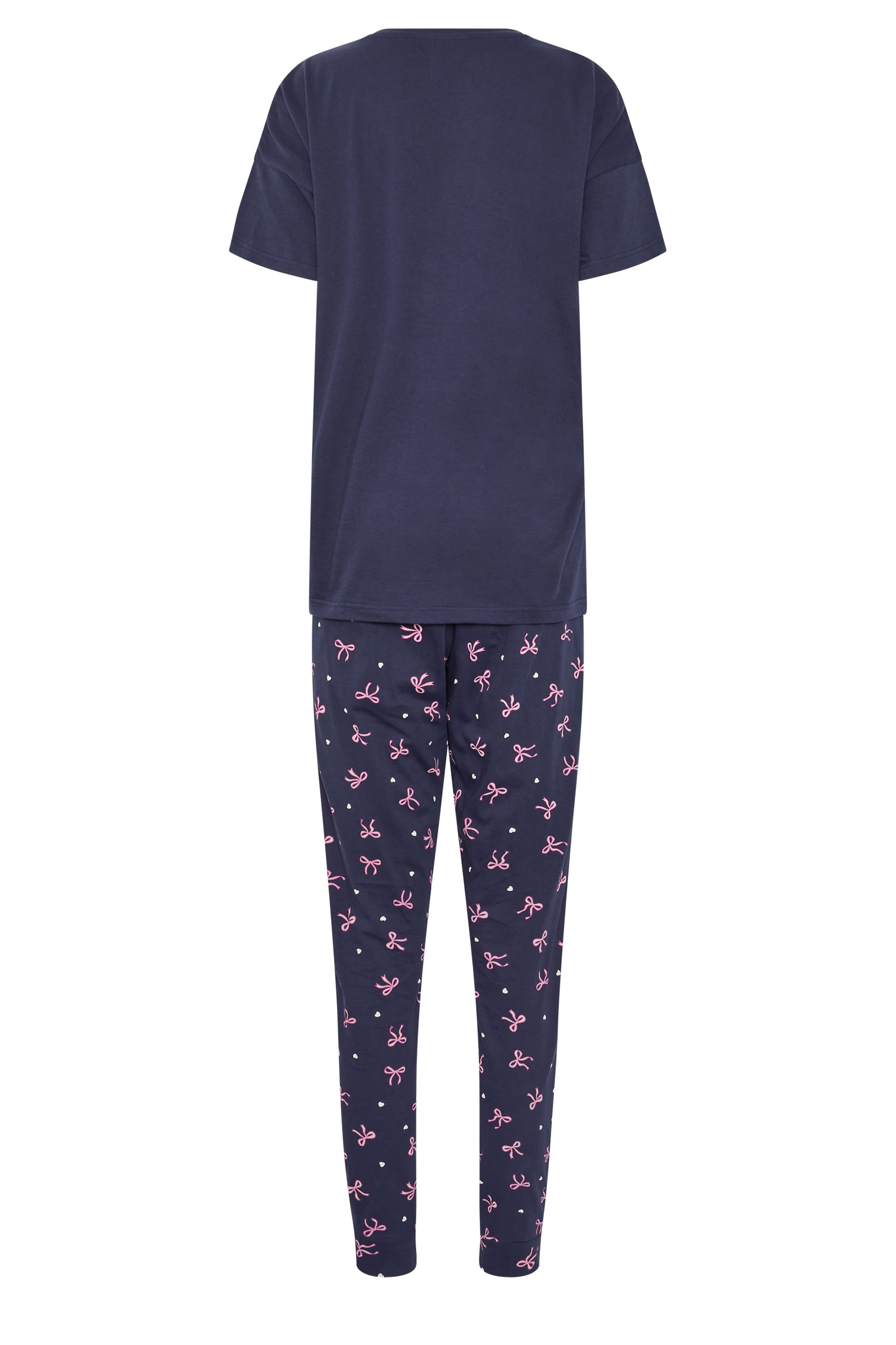 LTS Tall Women's Navy Blue Bow Print Cotton Cuffed Pyjama Set | Long Tall Sally 6