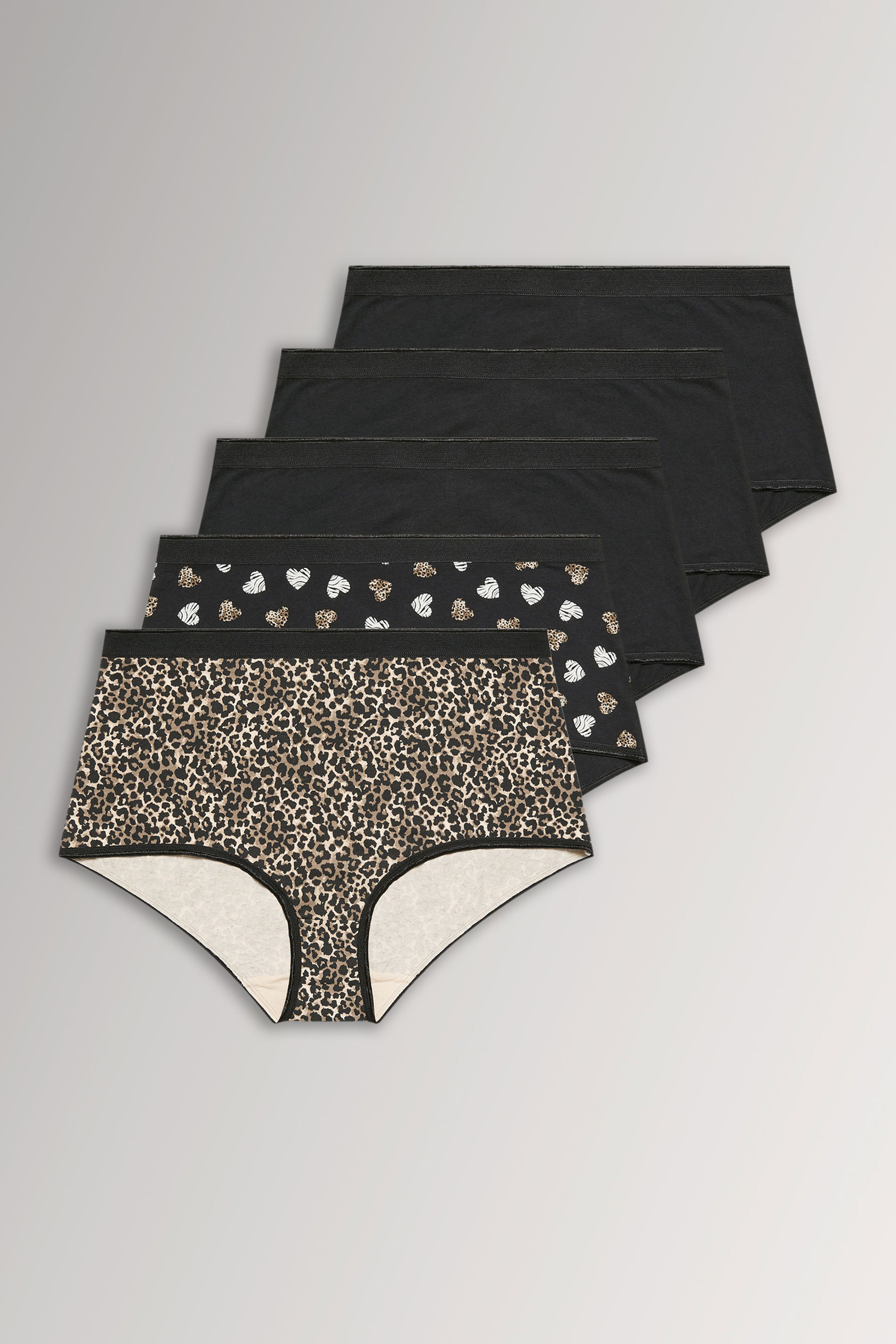 YOURSET 5 PACK Plus Size Black Animal Heart High Waisted Full Briefs | Yours Clothing 3