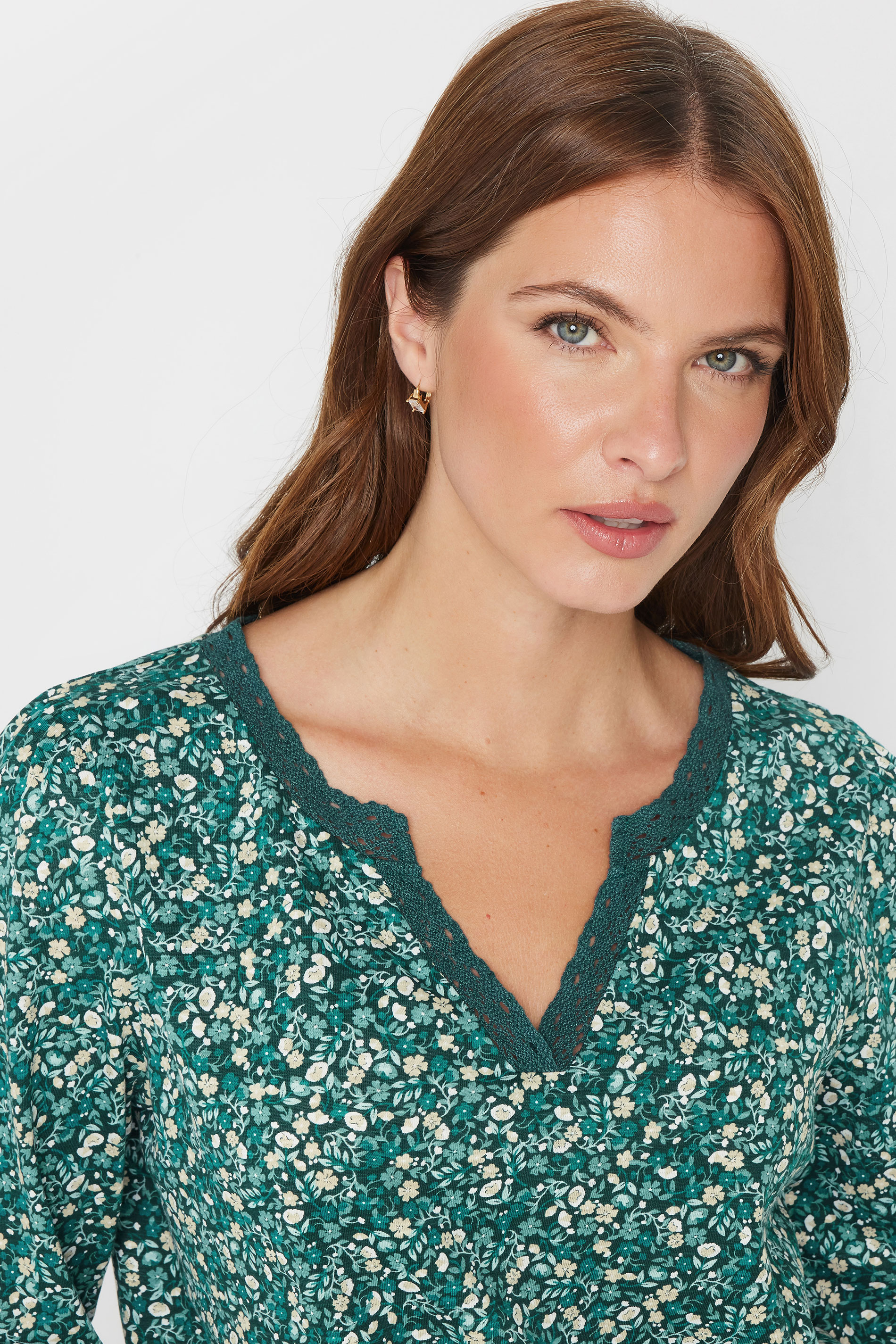 M&Co 2 PACK Teal Blue Floral Print & Plain Lace Trim Cotton T-Shirts | M&Co 6