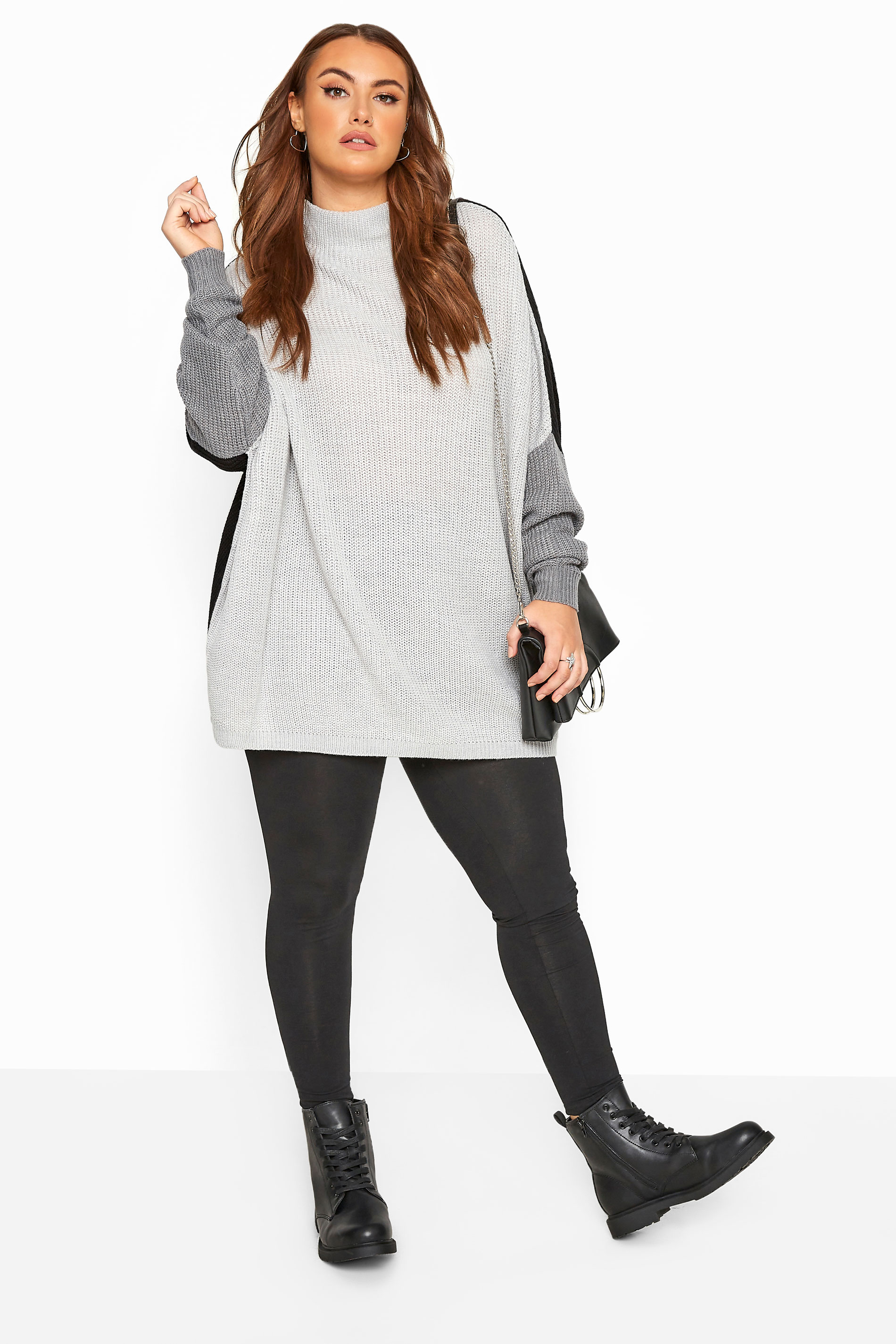 Grey Colour Block Oversized Knitted Jumper | Yours Clothing