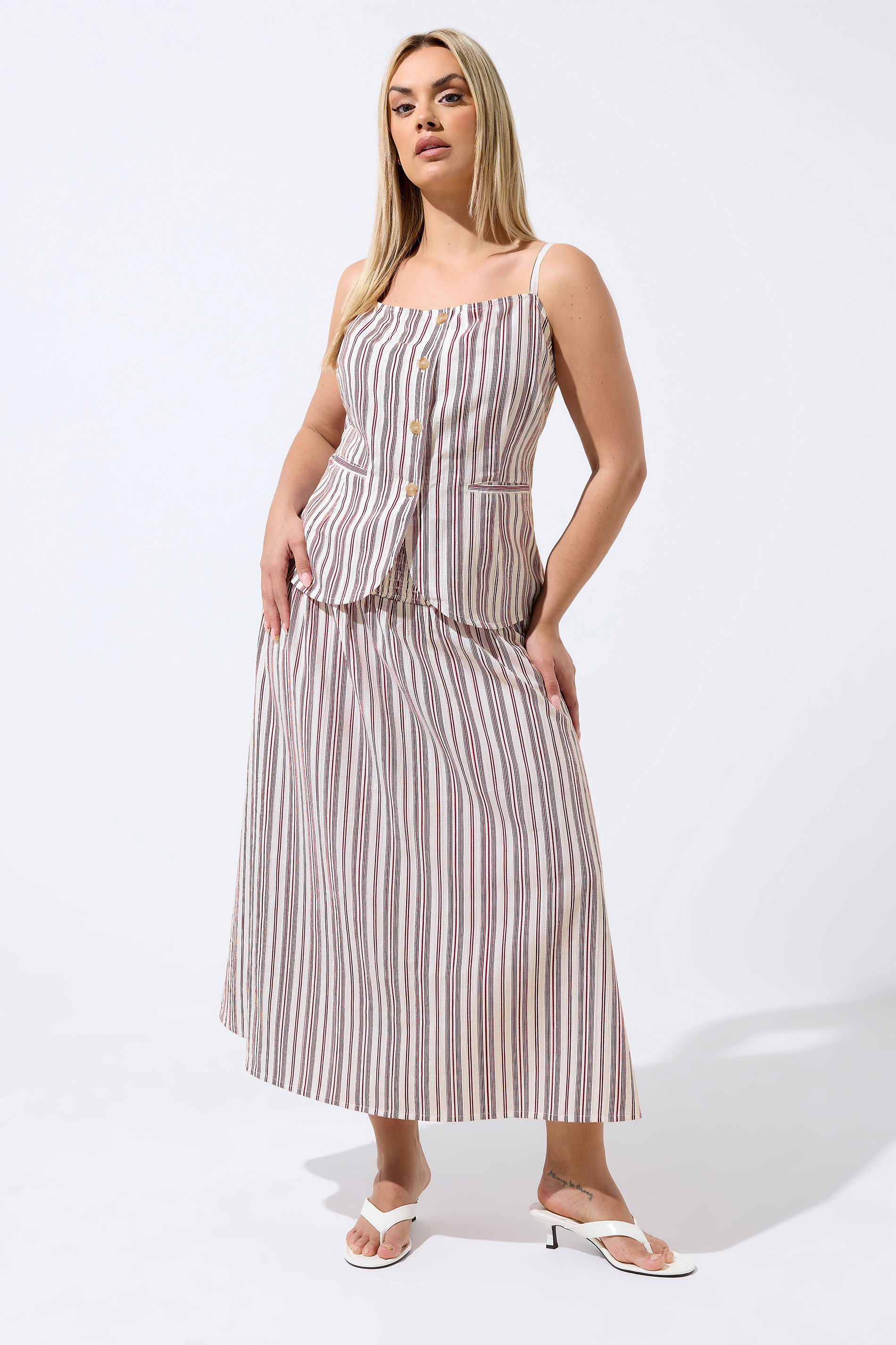 LIMITED COLLECTION Plus Size Red & White Stripe Strappy Waistcoat | Yours Clothing 1