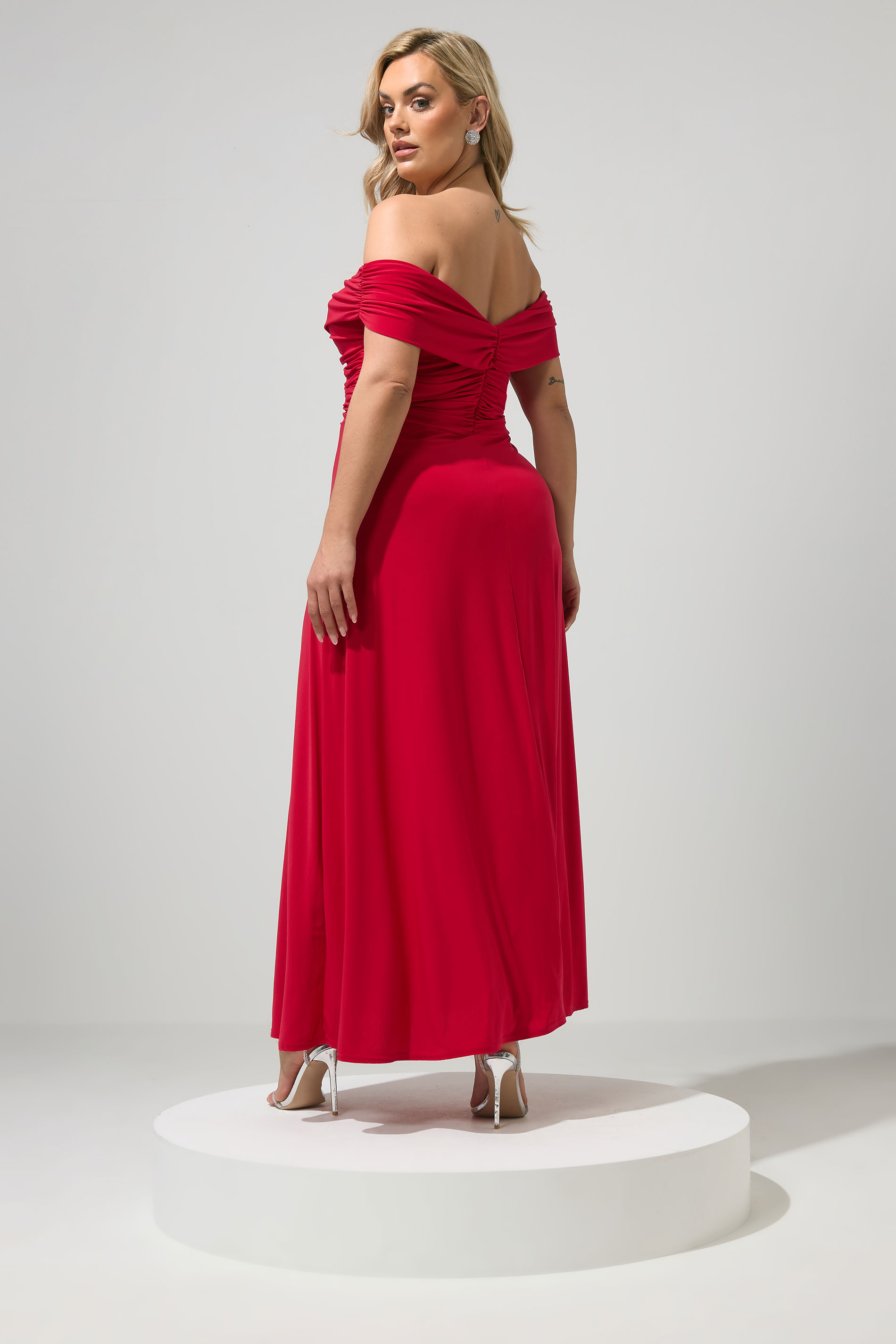 YOURS LONDON Plus Size Red Bardot Maxi Dress | Yours Clothing 2