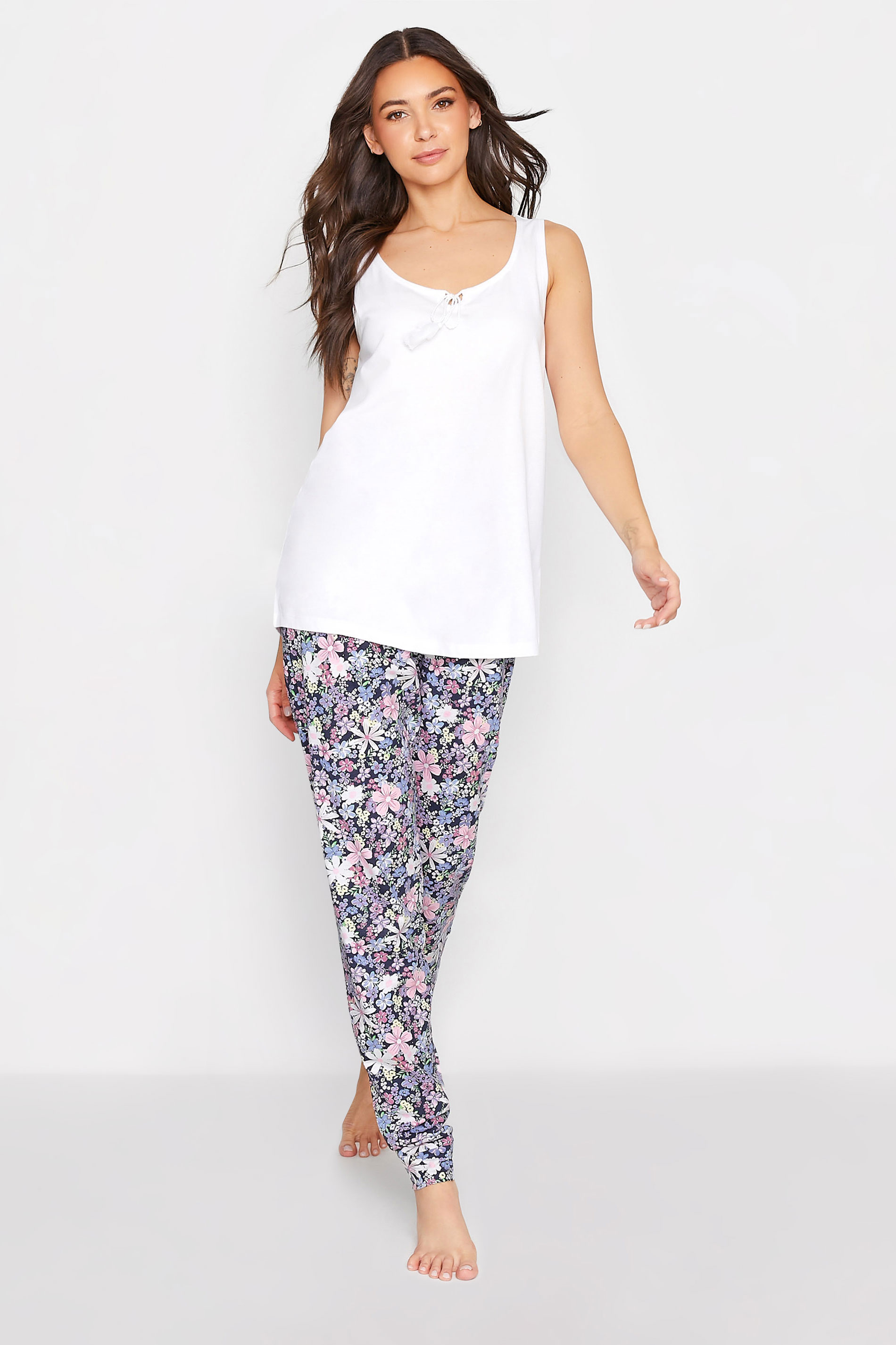 LTS Tall Women's White Tassel Tie Cotton Pyjama Vest Top | Long Tall Sally  1