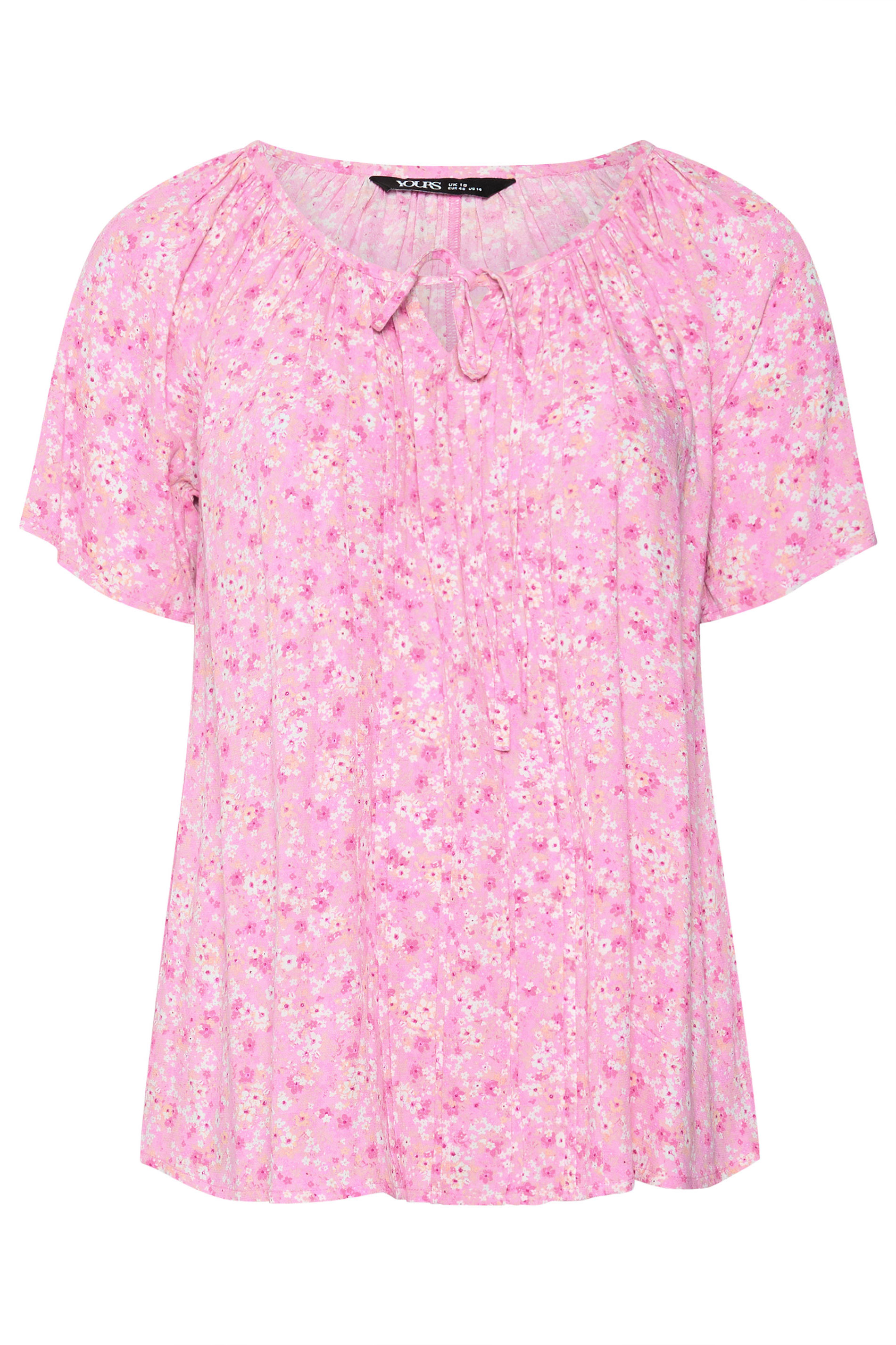 YOURS Plus Size Pink Floral Tie Neck Blouse | Yours Clothing 6