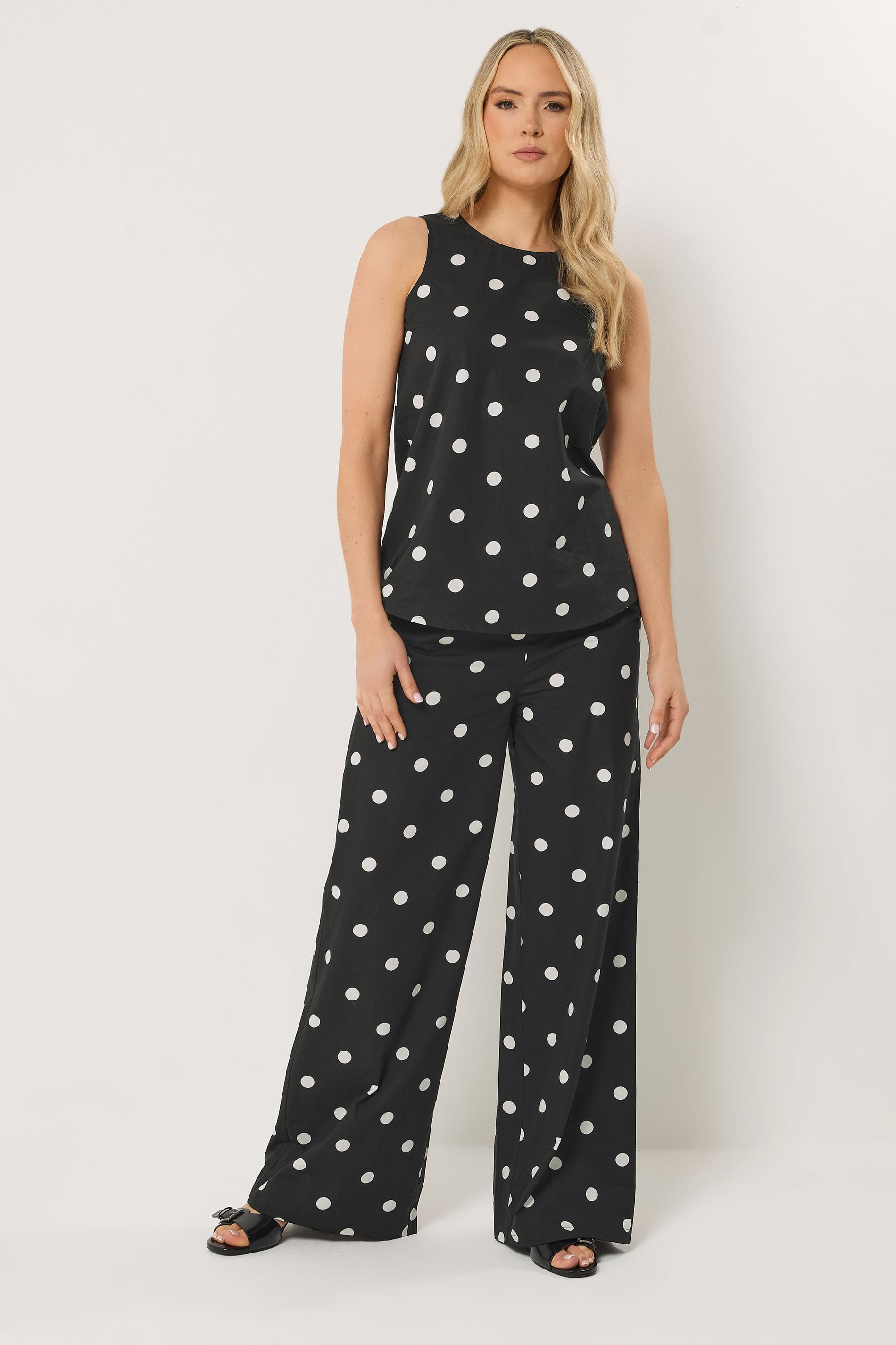 LTS Tall Women's Black Polka Dot Print Vest Top | Long Tall Sally 1