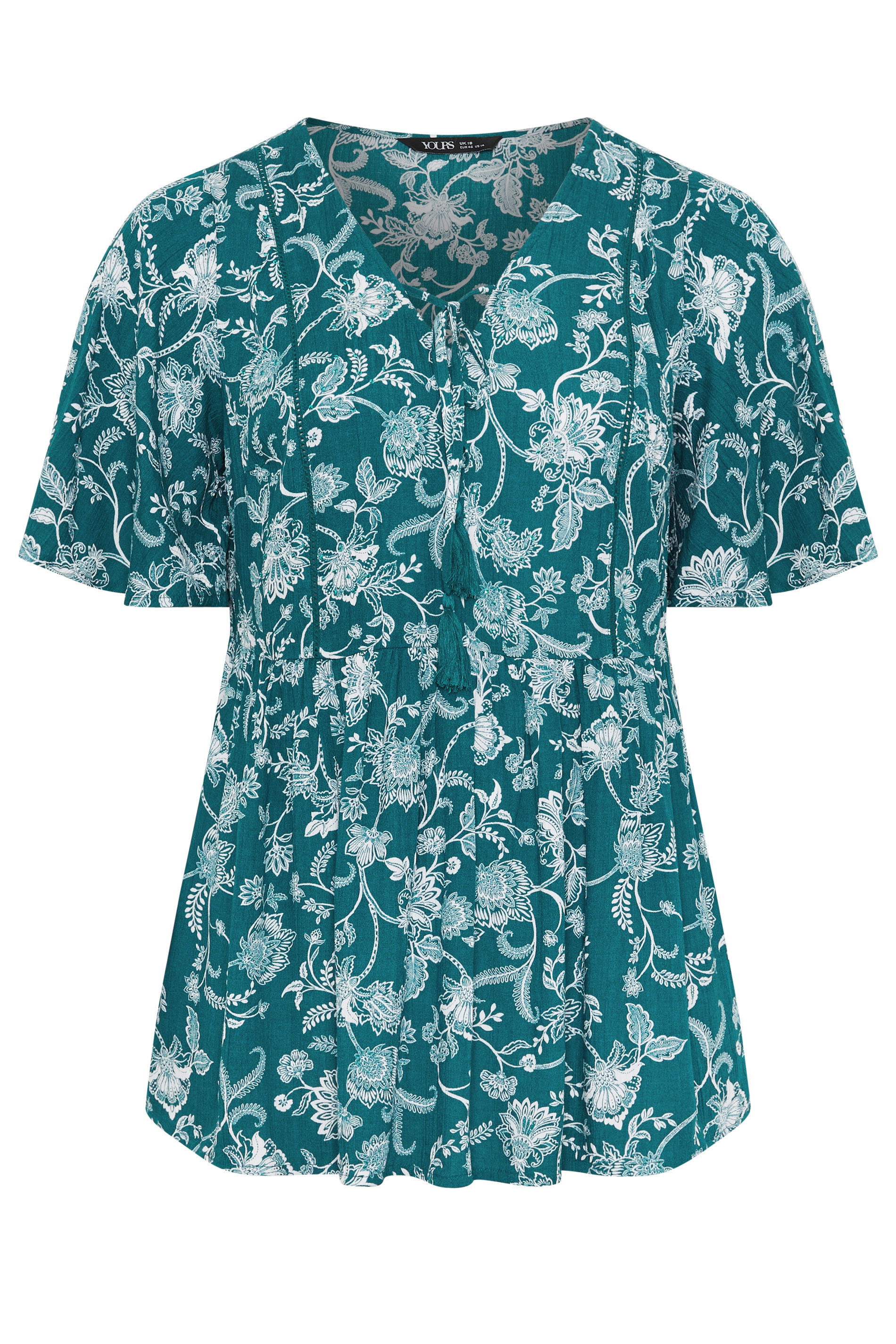 YOURS Plus Size Paisley Green Tie Neck Top | Yours Clothing 5
