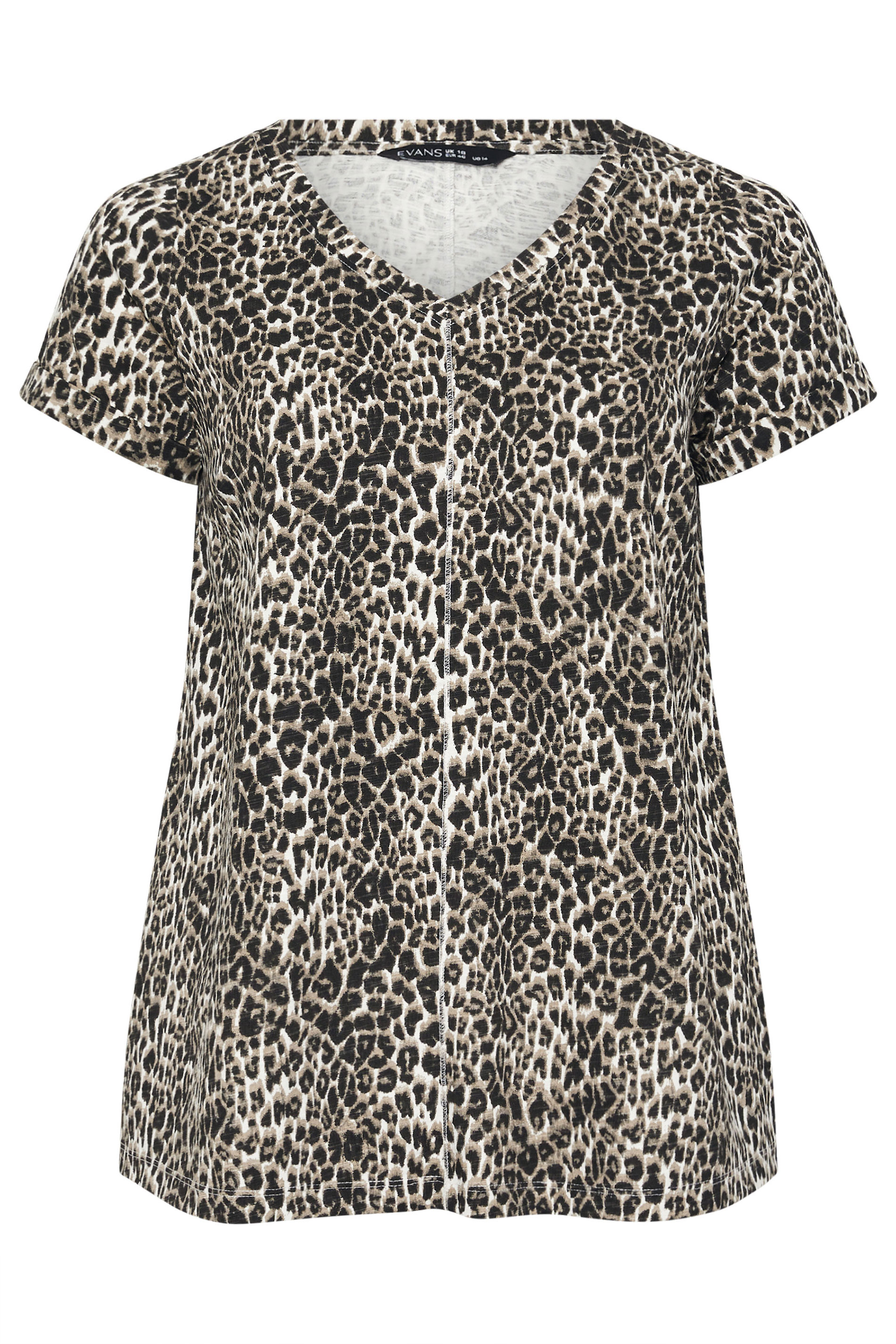 EVANS Plus Size Natural Leopard Print V Neck Cotton T-Shirt | Evans 6