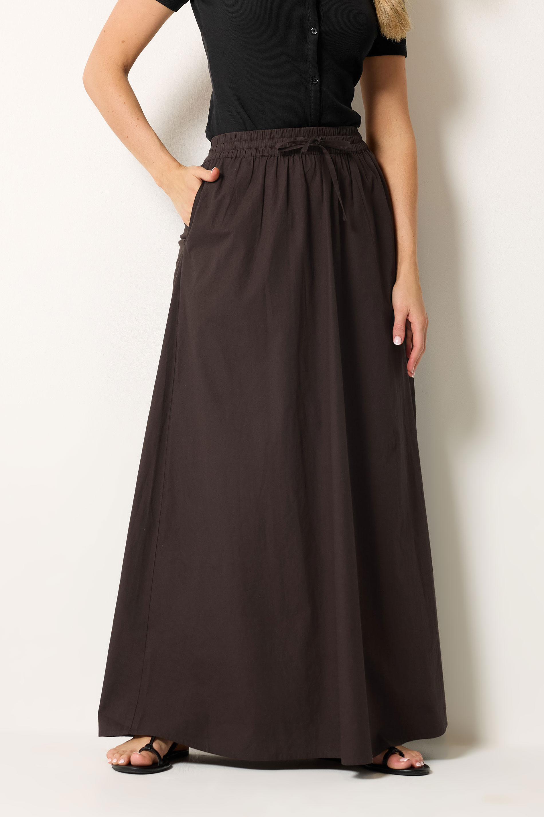 LTS Tall Women's Chocolate Brown Pull On Cotton Maxi Skirt | Long Tall Sally 1