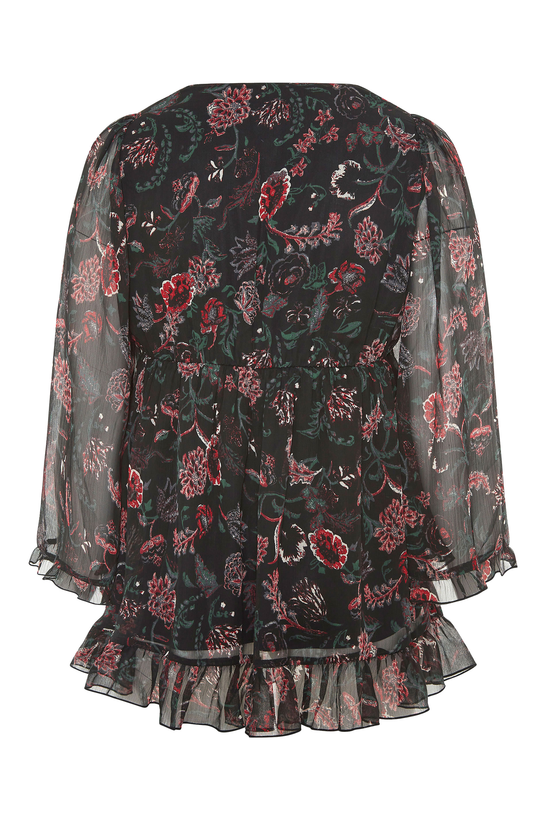 Plus Size YOURS LONDON Black Floral Ruffle Wrap Top | Yours Clothing
