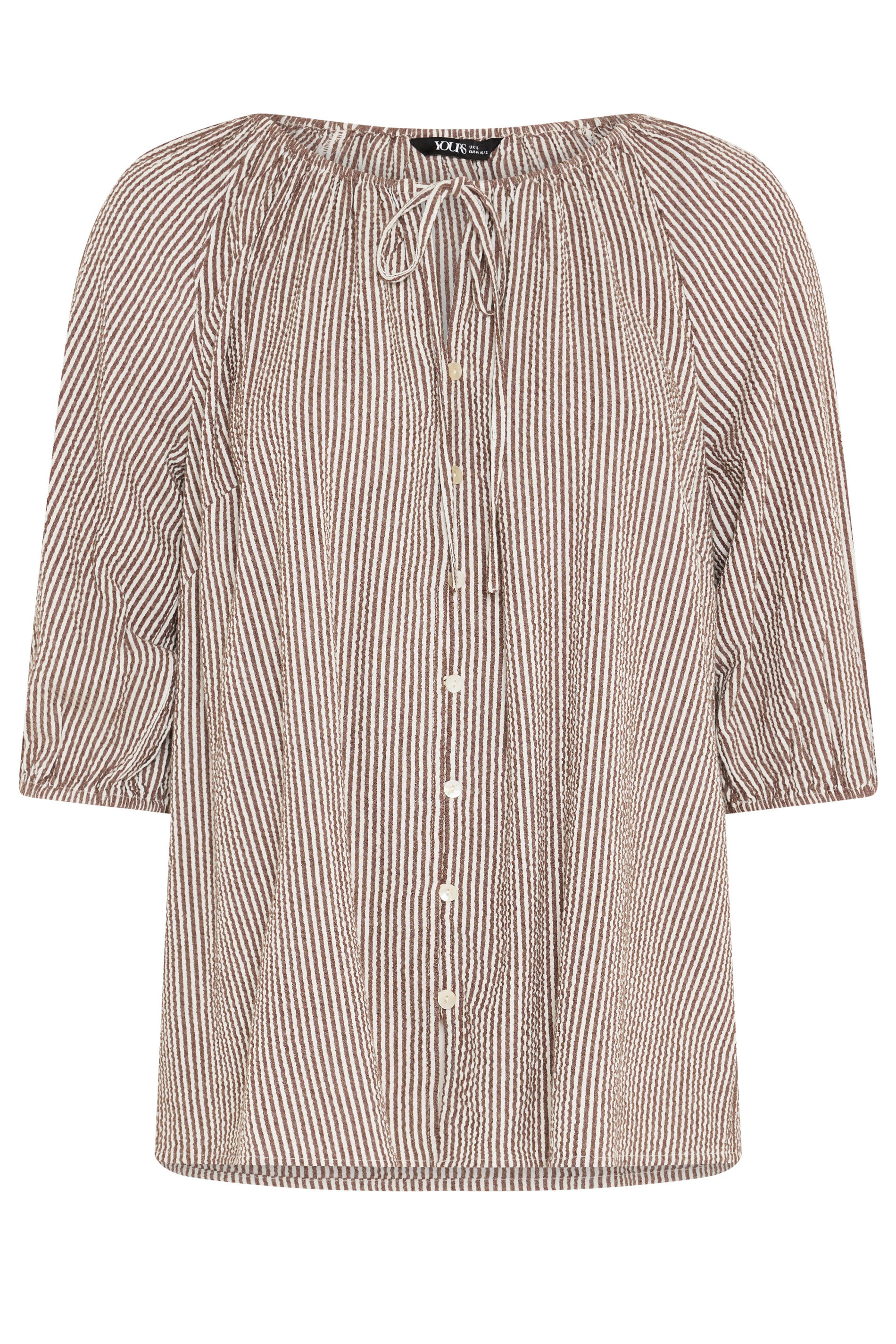 YOURS Plus Size Brown Stripe Tie Front Top | Yours Clothing 5