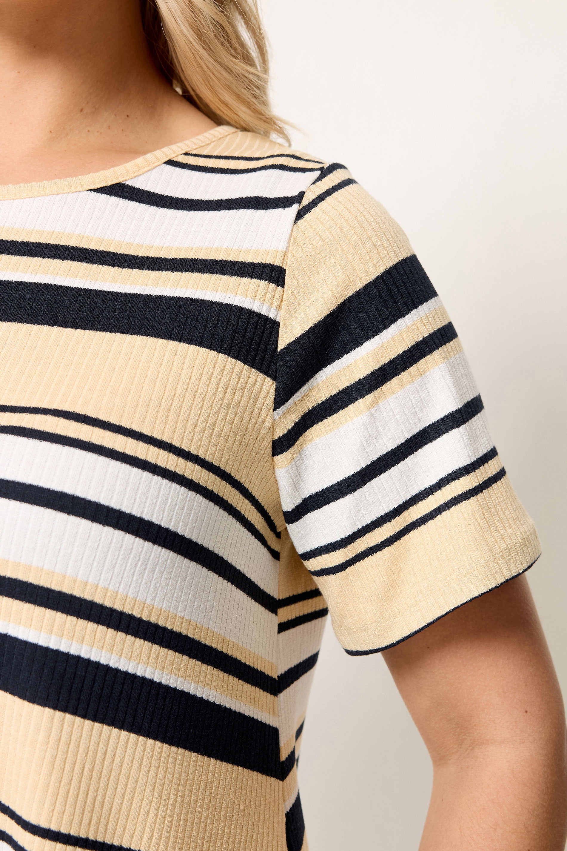 Yours Plus Size Ivory White Ribbed Stripe Swing T-Shirt | Yours Clothing 4
