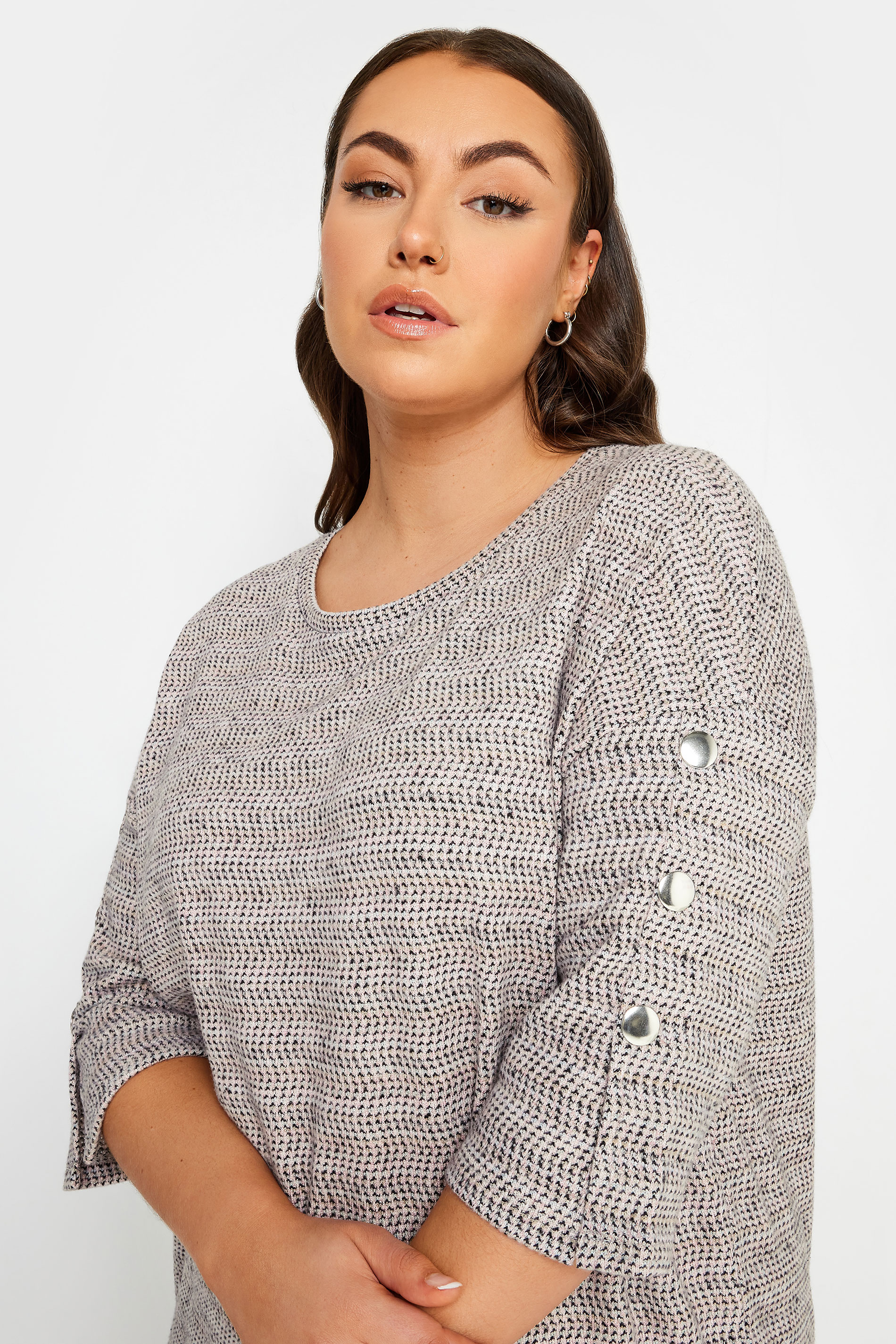 YOURS Plus Size Ivory White Marl Soft Touch Button Detail Top | Yours Clothing 3