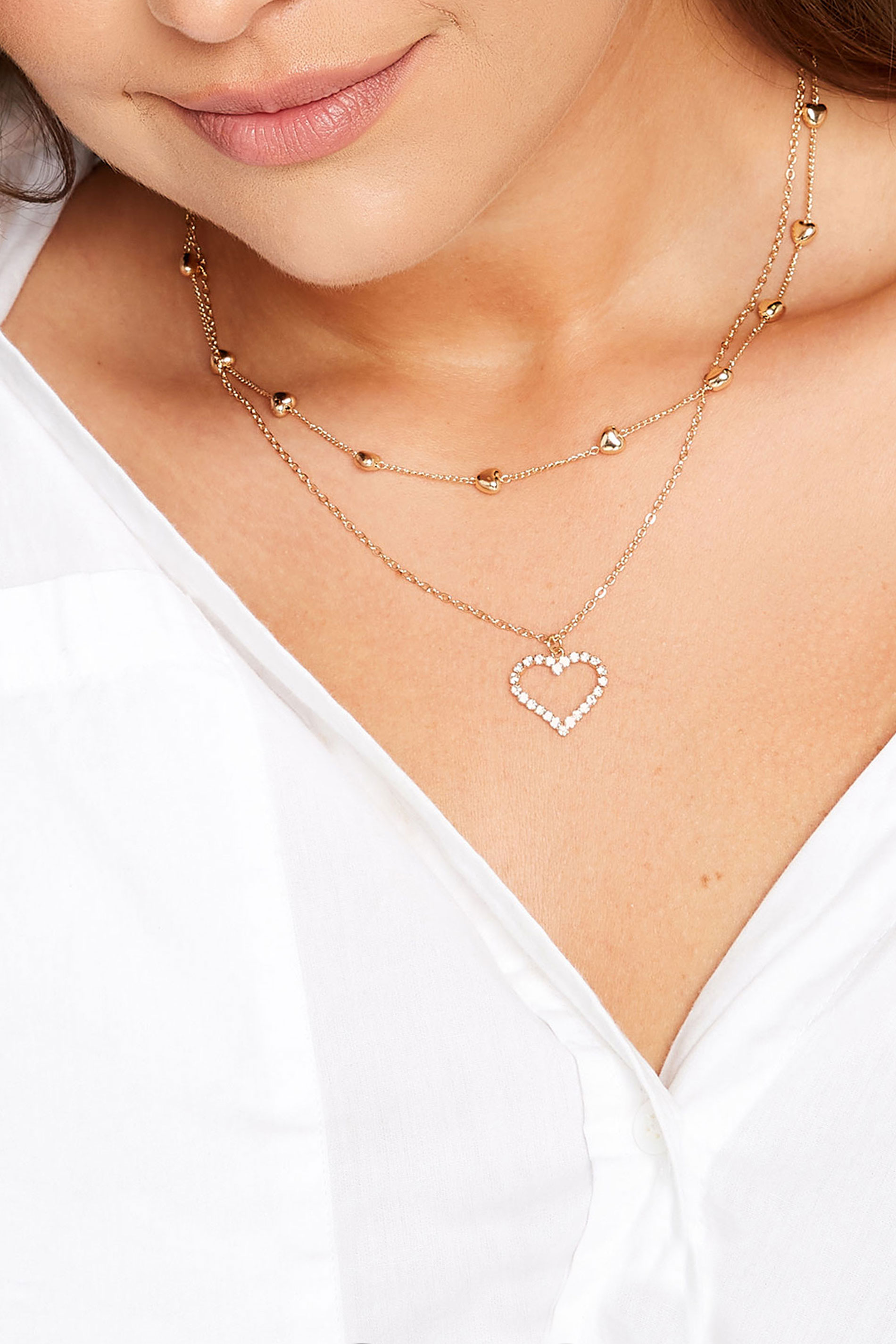 Gold Double Layer Heart Necklace | Yours Clothing 1