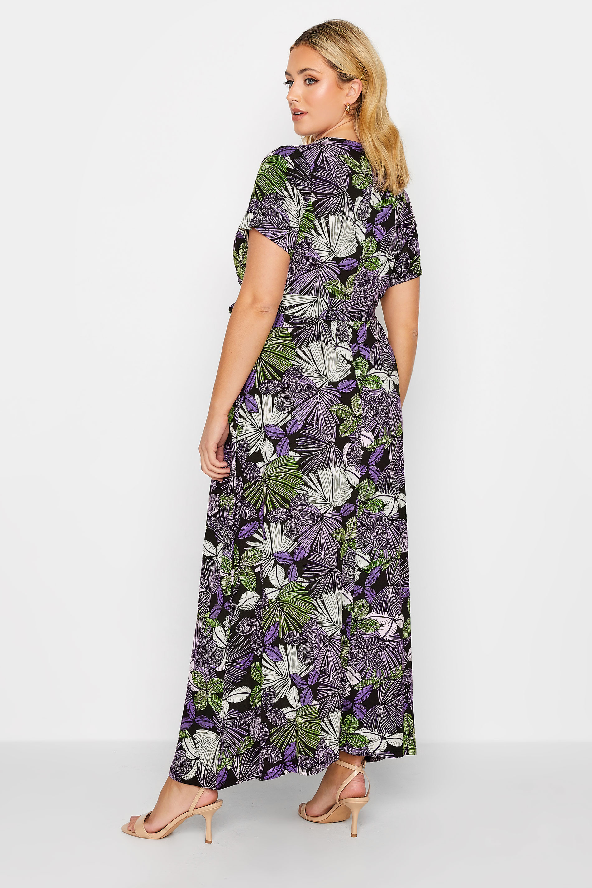 YOURS Plus Size Curve Purple & Green Leaf Print Maxi Dress | Yours Clothing  3