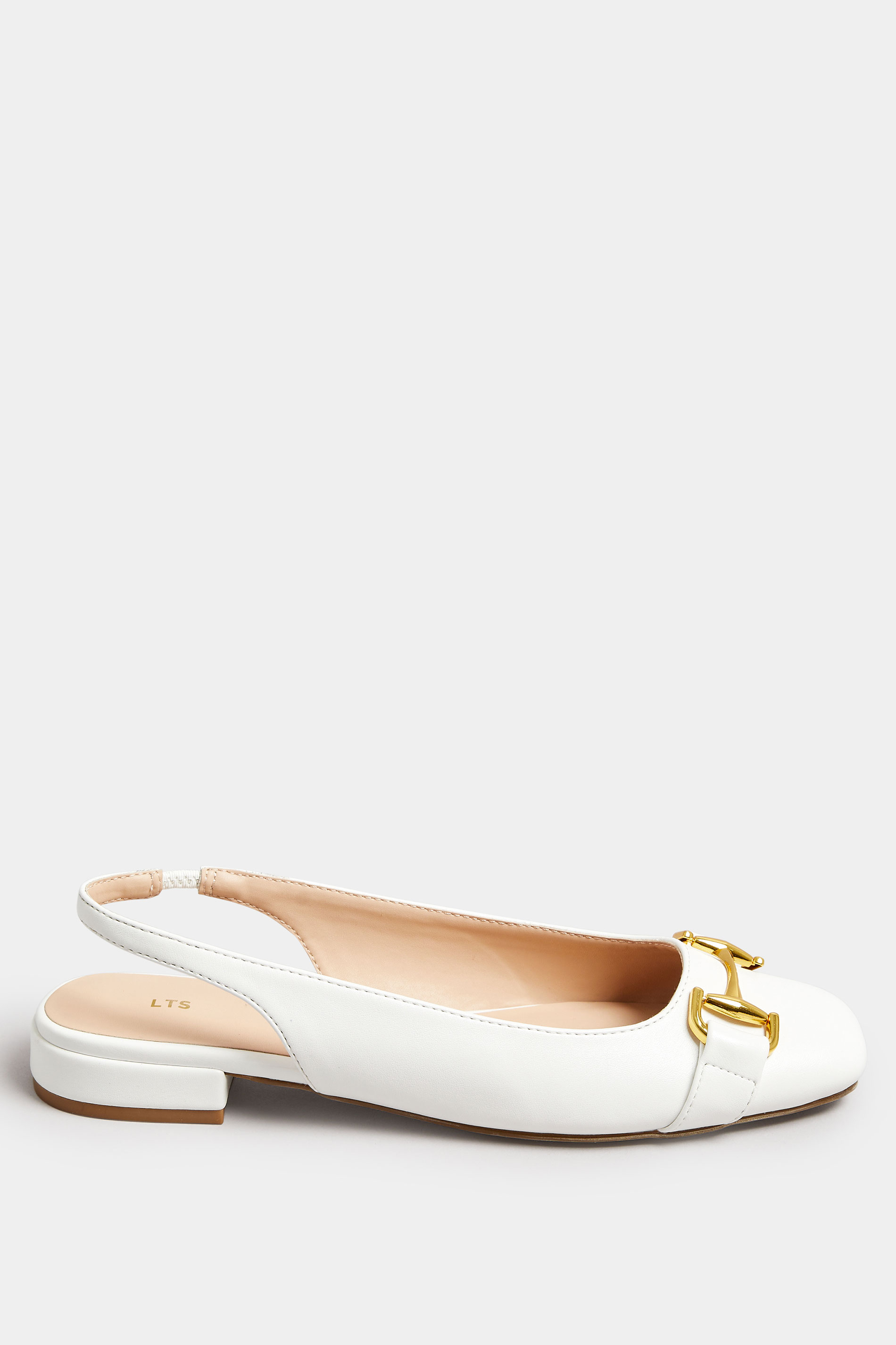 LTS White Buckle Trim Slingback Ballet Pumps In Standard Fit | Long Tall Sally 3