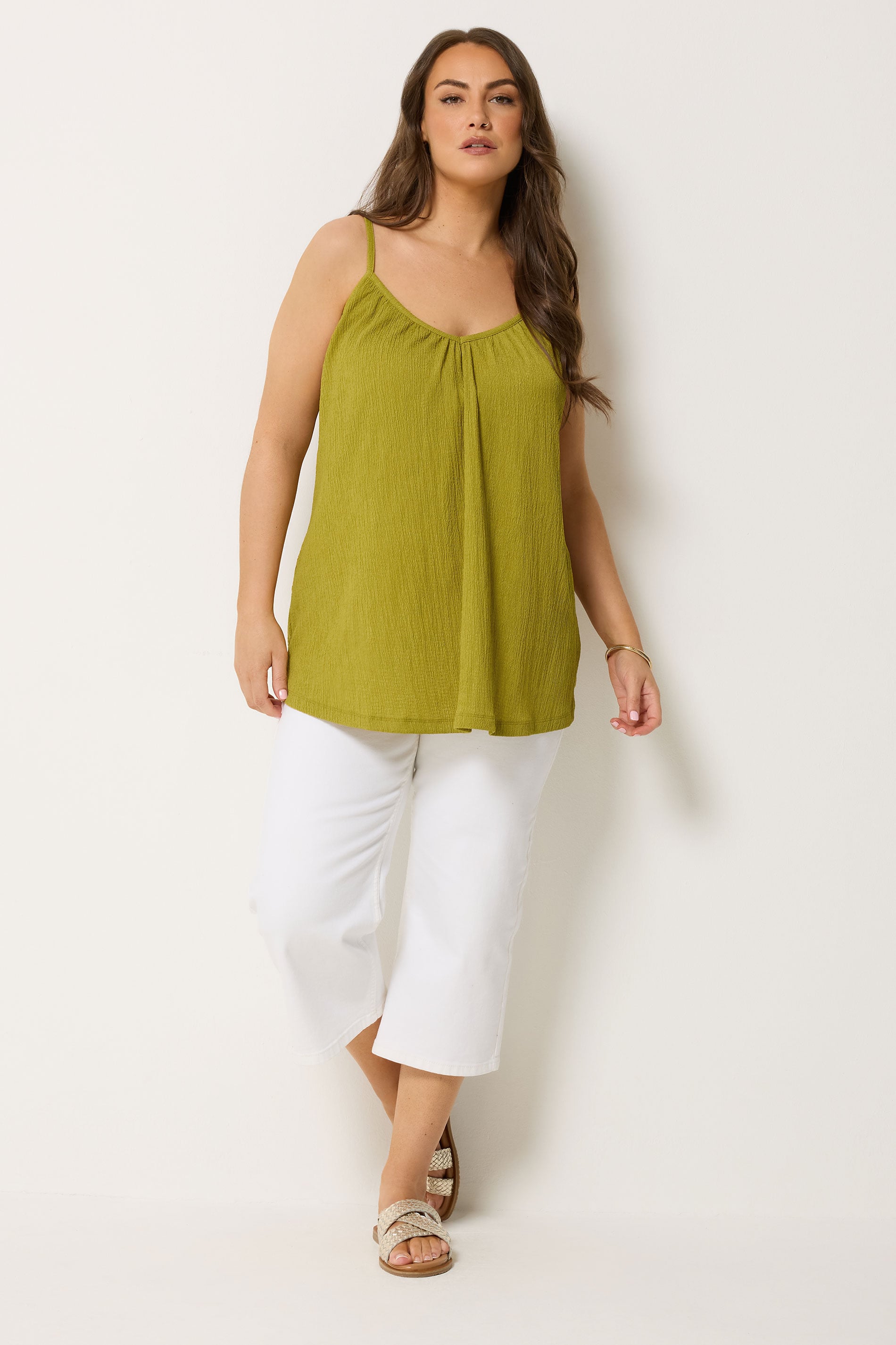 YOURS Plus Size Green Crinkle Cami Vest Top | Yours Clothing 1