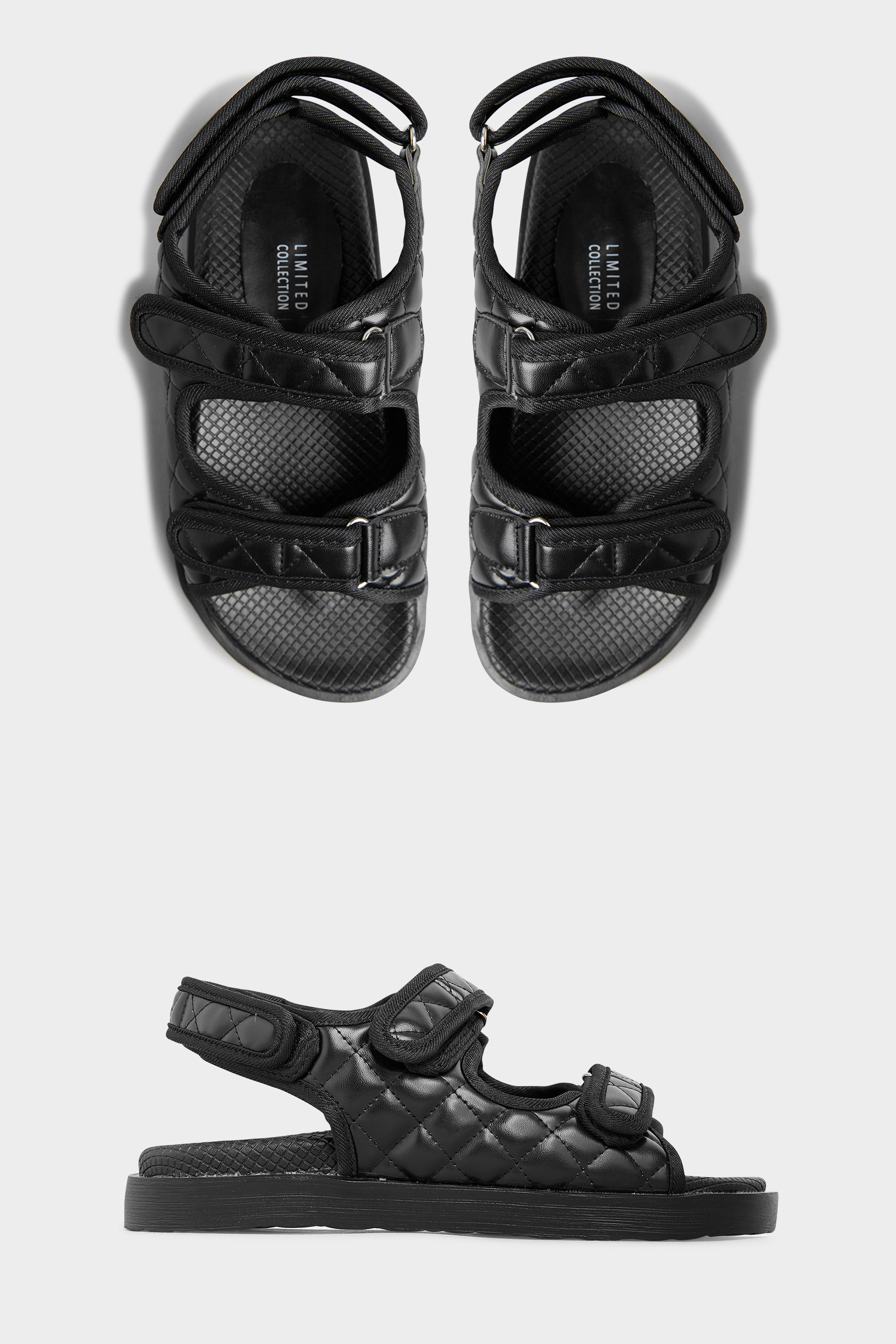 Black Quilted Velcro Sandal | Long Tall Sally