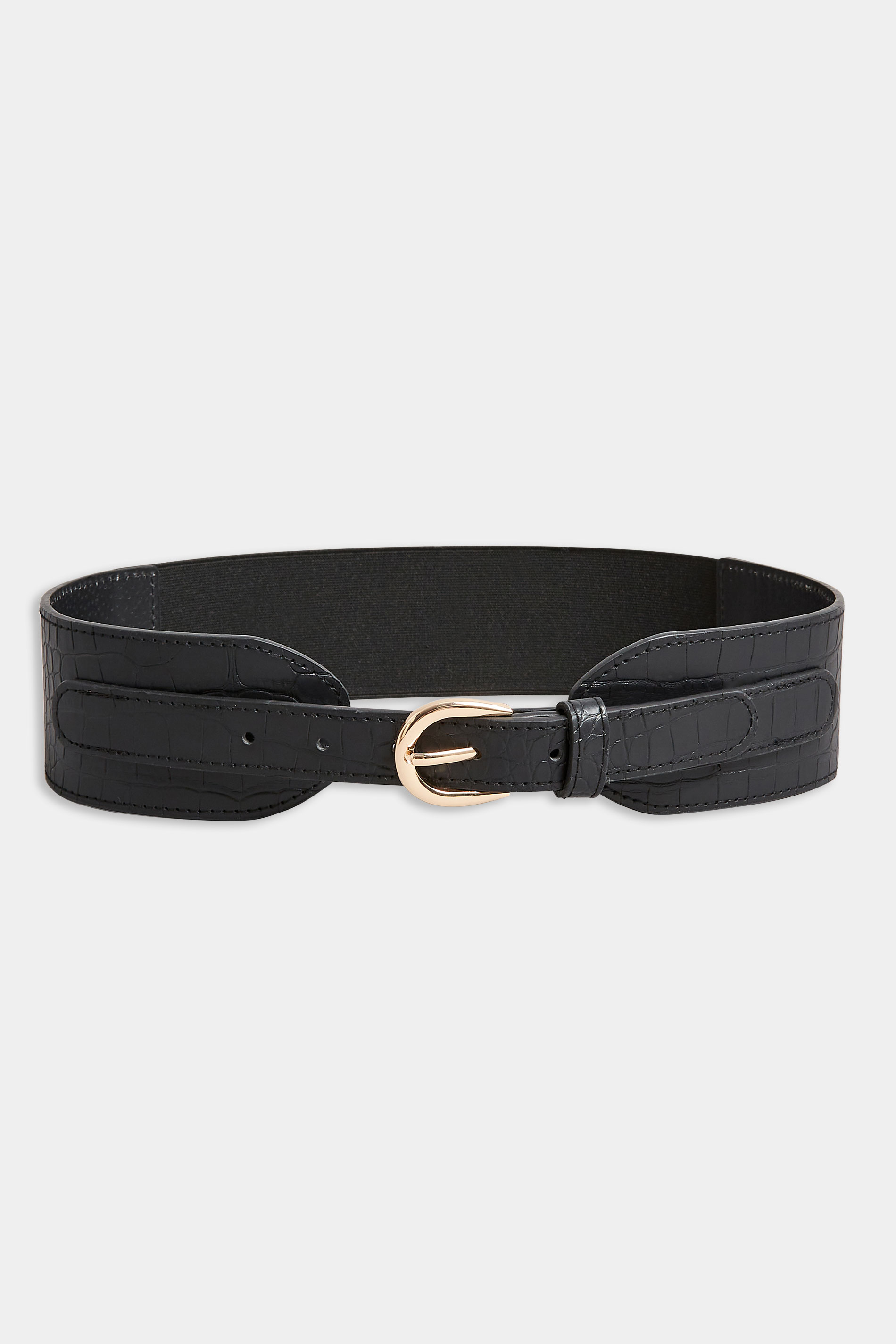 Black & Gold Croc Stretch Wide Belt | Yours Clothing 2