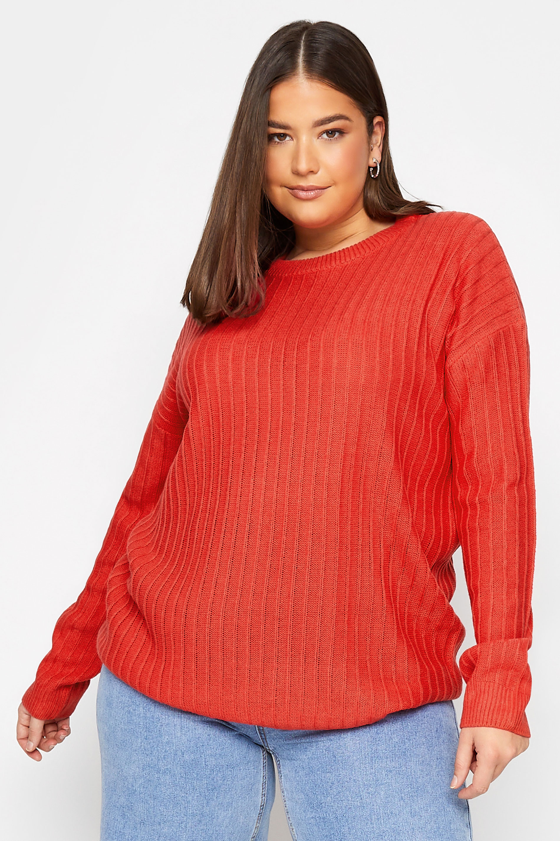 LTS Tall Women's Red Ribbed Long Sleeve Knitted Jumper | Long Tall Sally 1