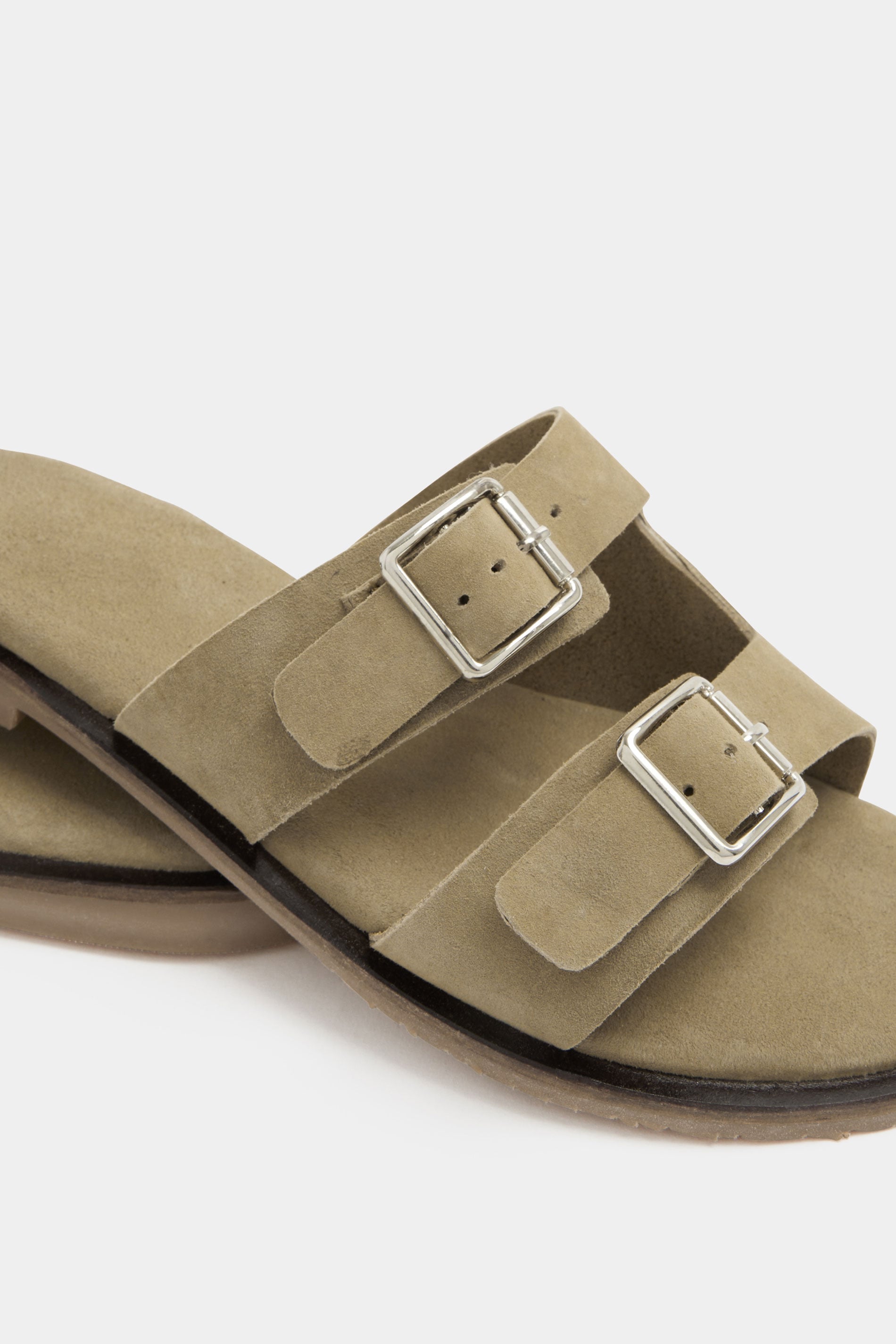 Taupe Brown Double Buckle Footed Mule In Extra Wide EEE Fit 3