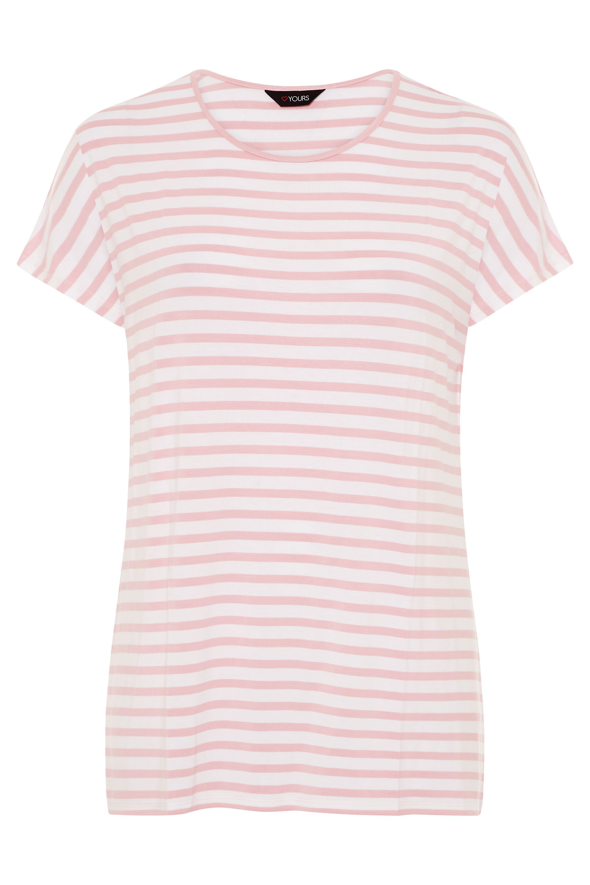 Pink and White Striped Grown On Sleeve T-Shirt | Yours Clothing