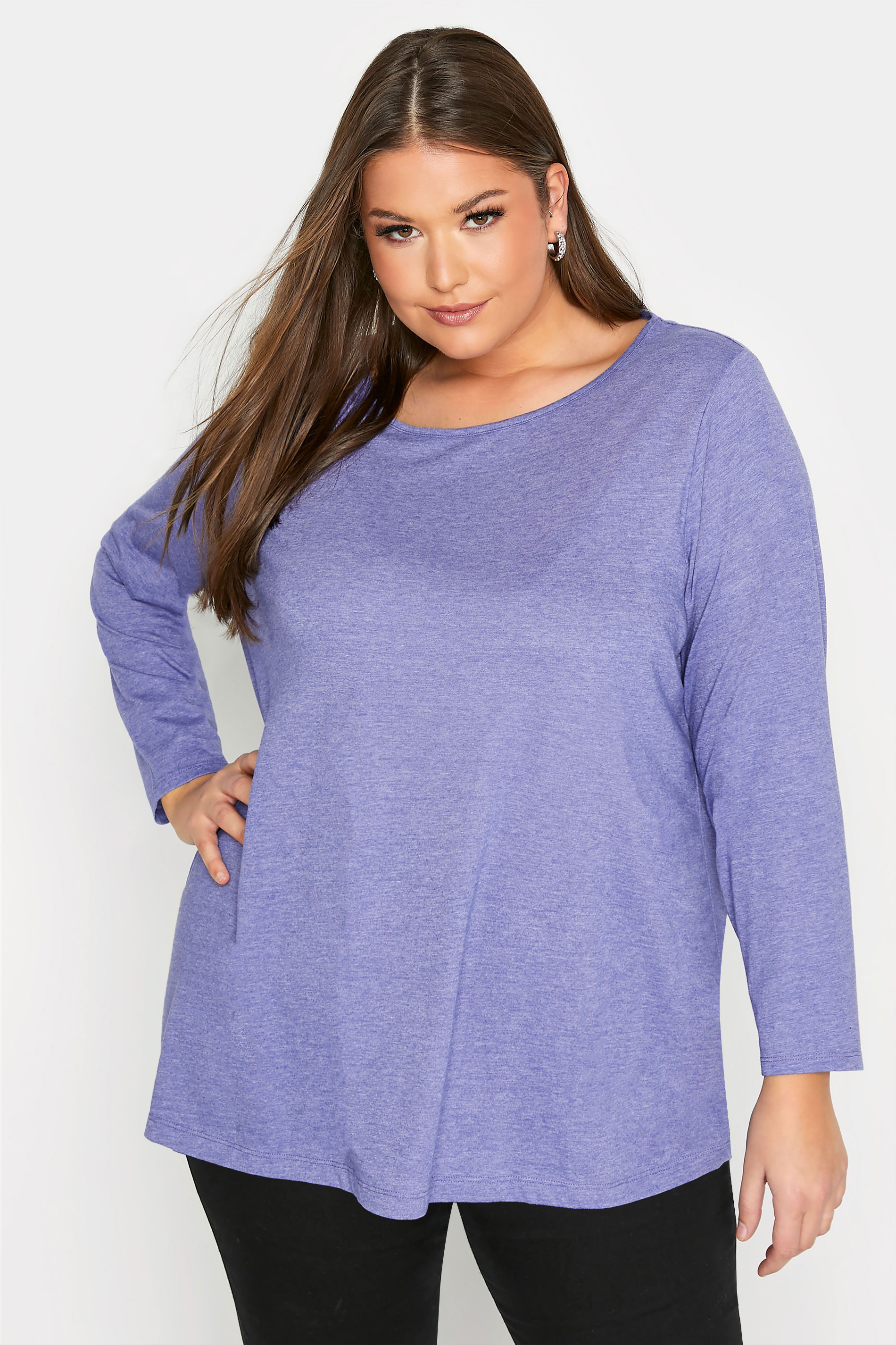 Plus Size Purple Marl Long Sleeve T-Shirt | Yours Clothing 1