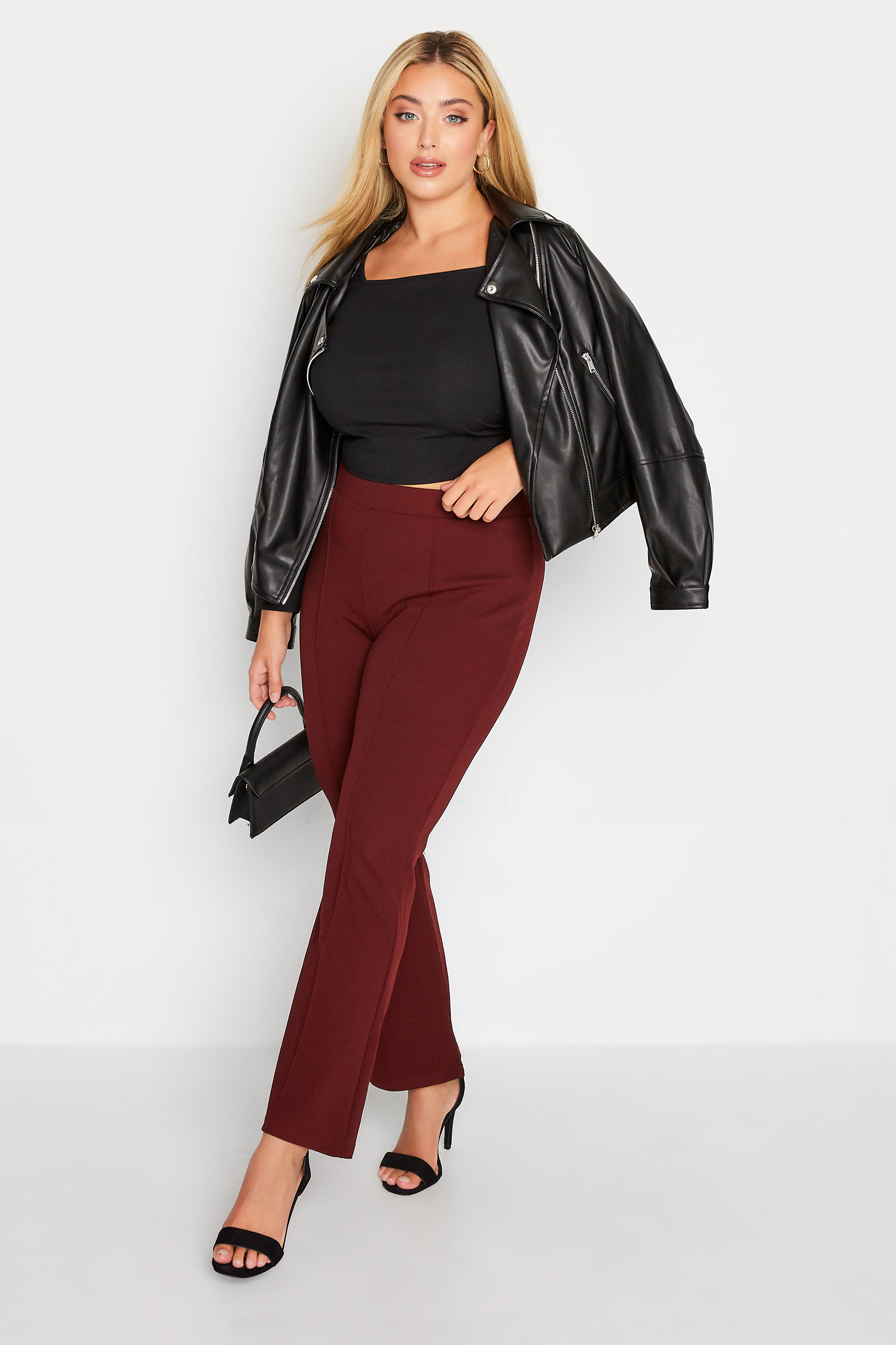 Plus Size Wine Red Scuba Kick Flare Trousers | Yours Clothing 2