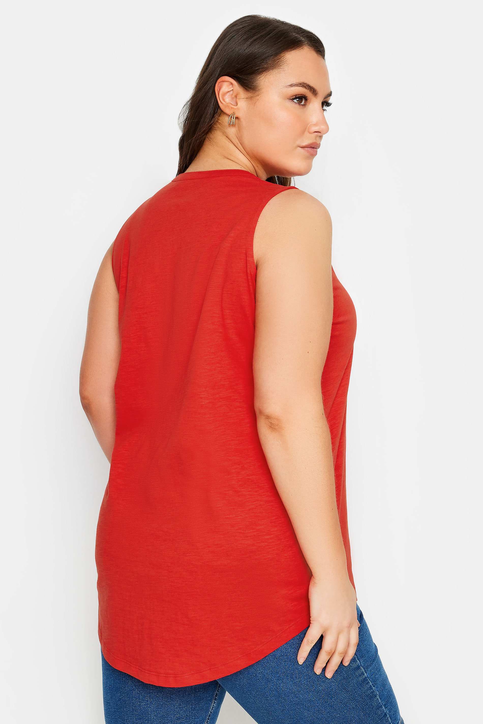 YOURS Plus Size Red Pintuck Henley Vest Top | Yours Clothing 3