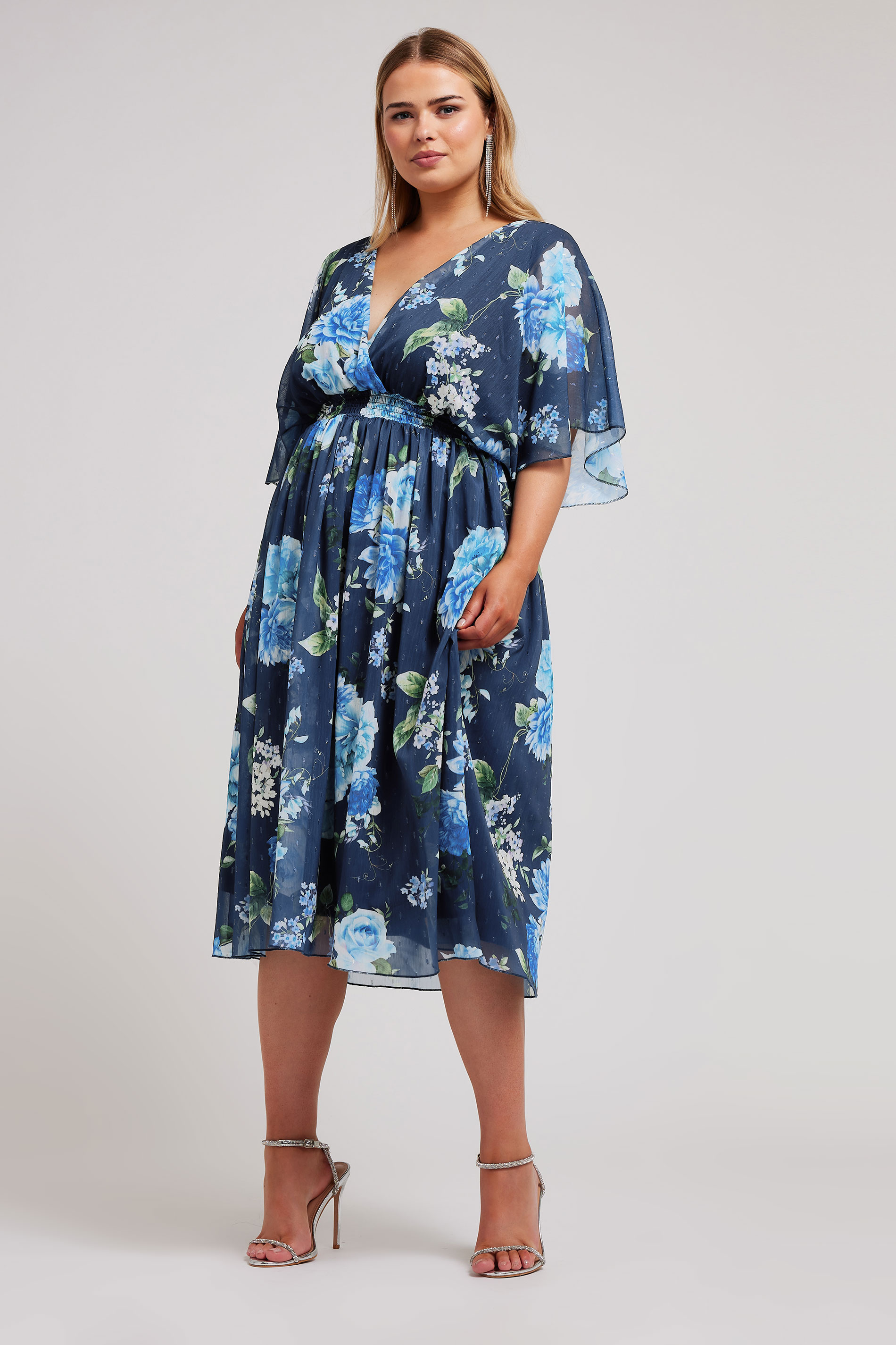 YOURS LONDON Plus Size Navy Blue Floral Print Wrap Midi Dress | Yours ...