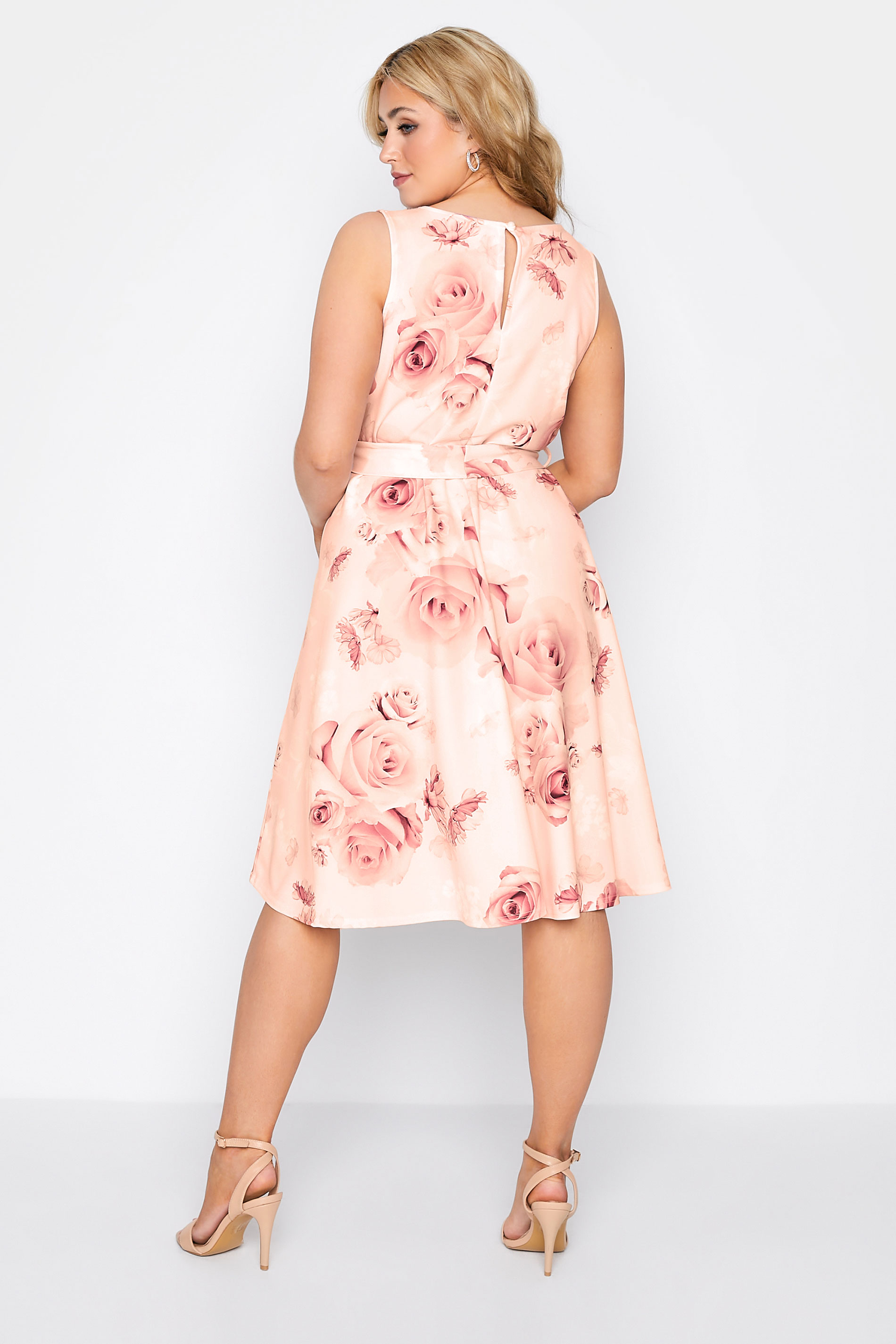 YOURS LONDON Plus Size Pink Rose Print Skater Dress | Yours Clothing 3