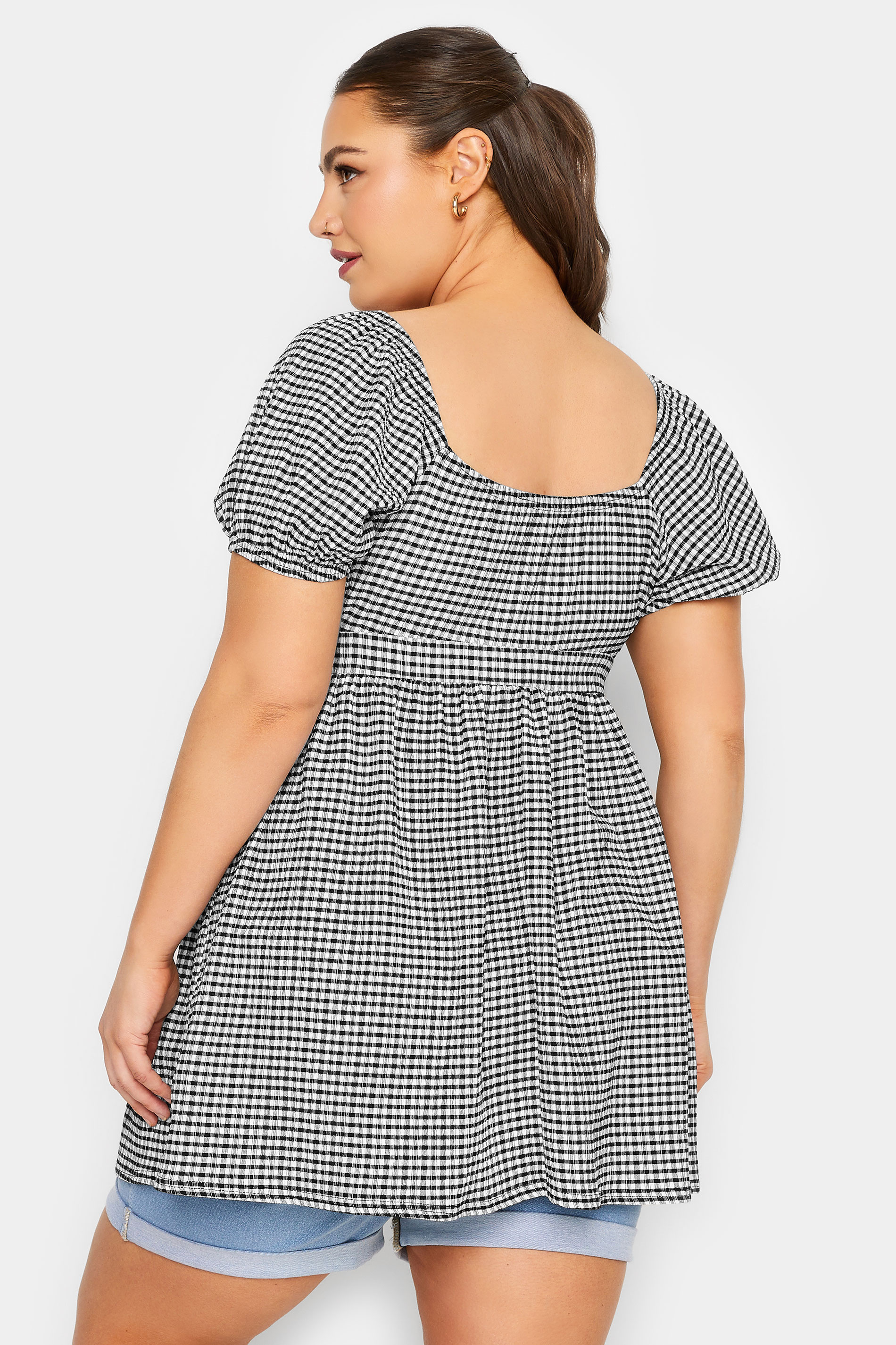 LIMITED COLLECTION Plus Size Black Gingham Gypsy Top | Yours Clothing 3