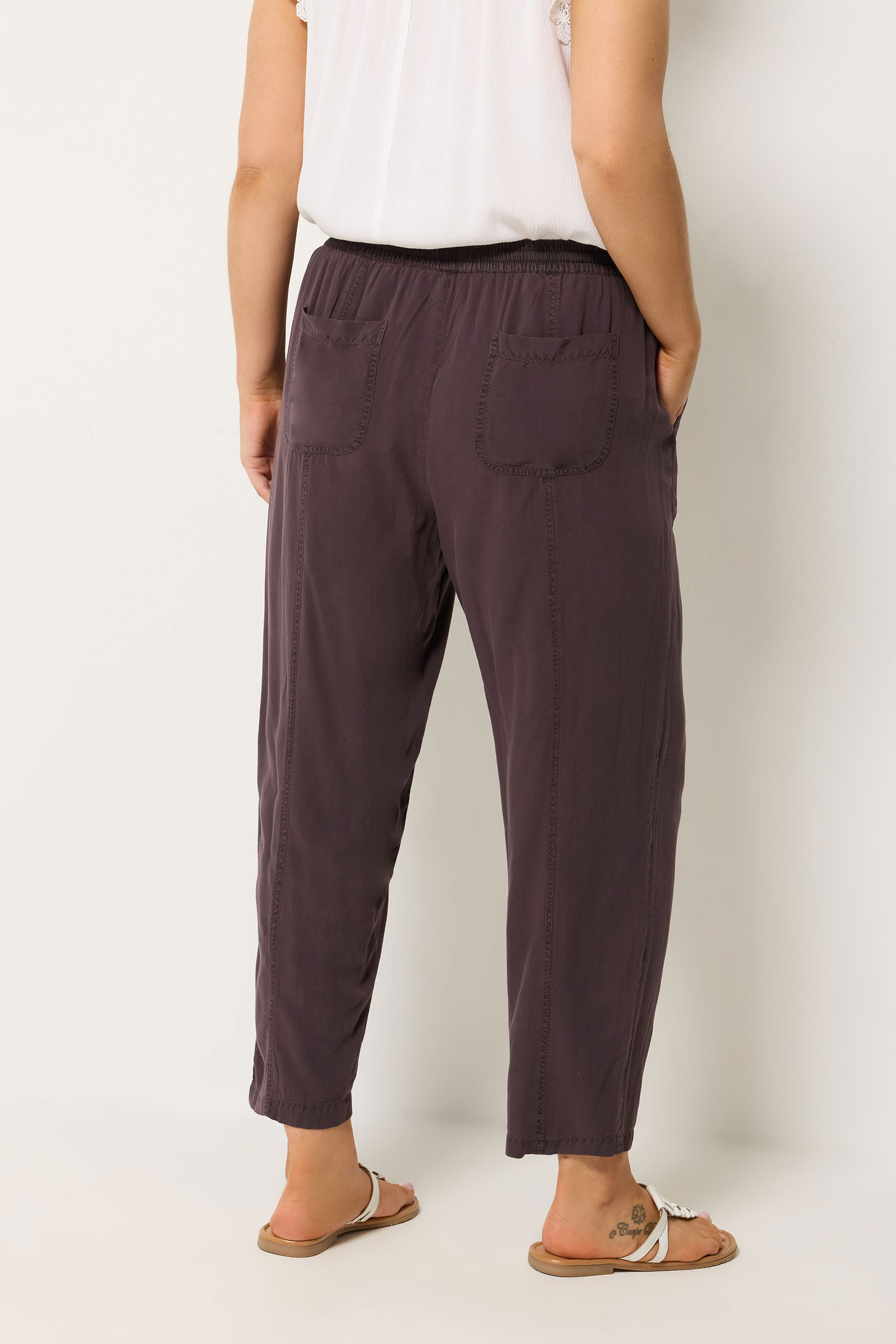 YOURS Plus Size Purple Chambray Barrel Trousers | Yours Clothing 2
