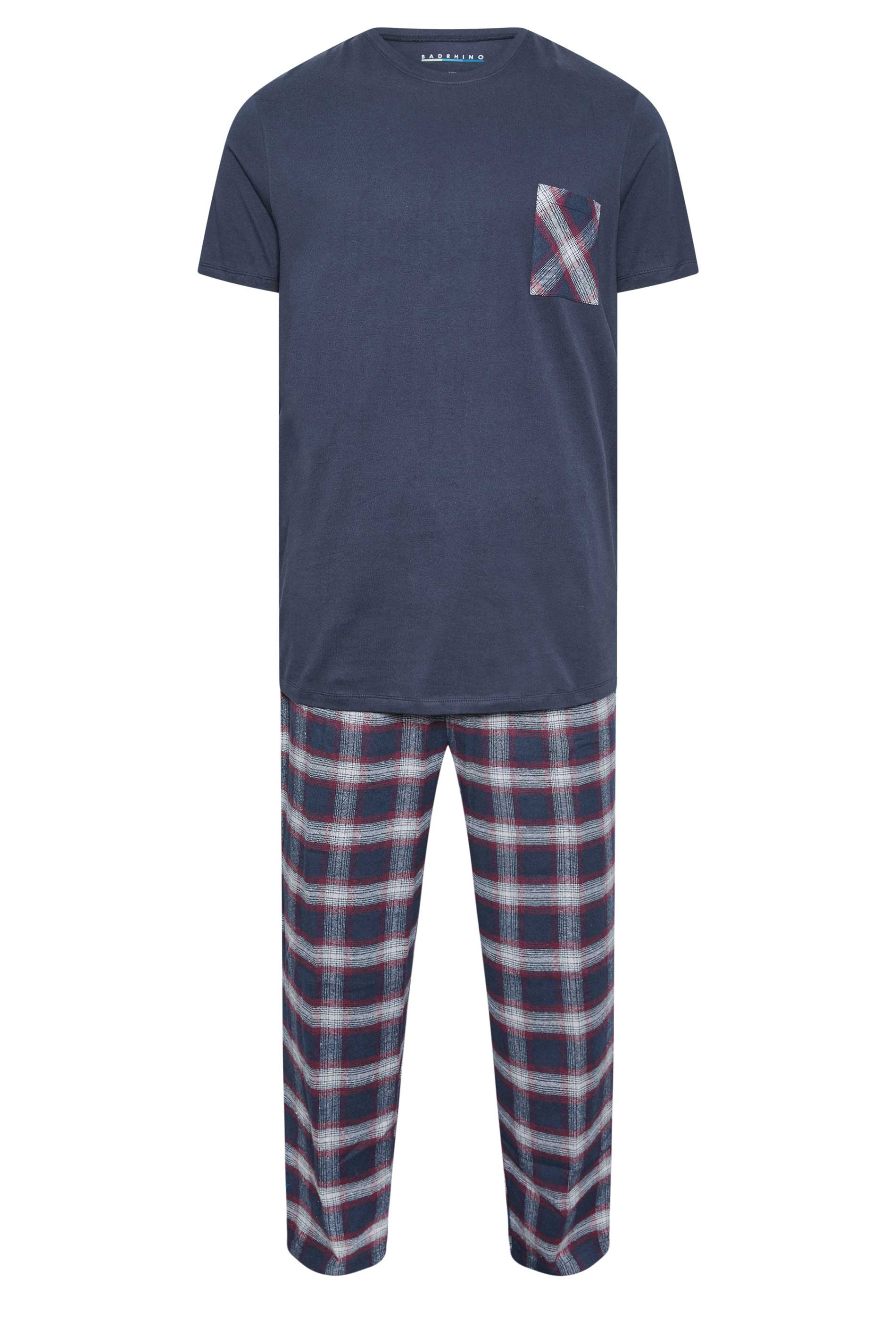BadRhino Navy and Red T-Shirt and Check Trousers Pyjama Set | BadRhino 3