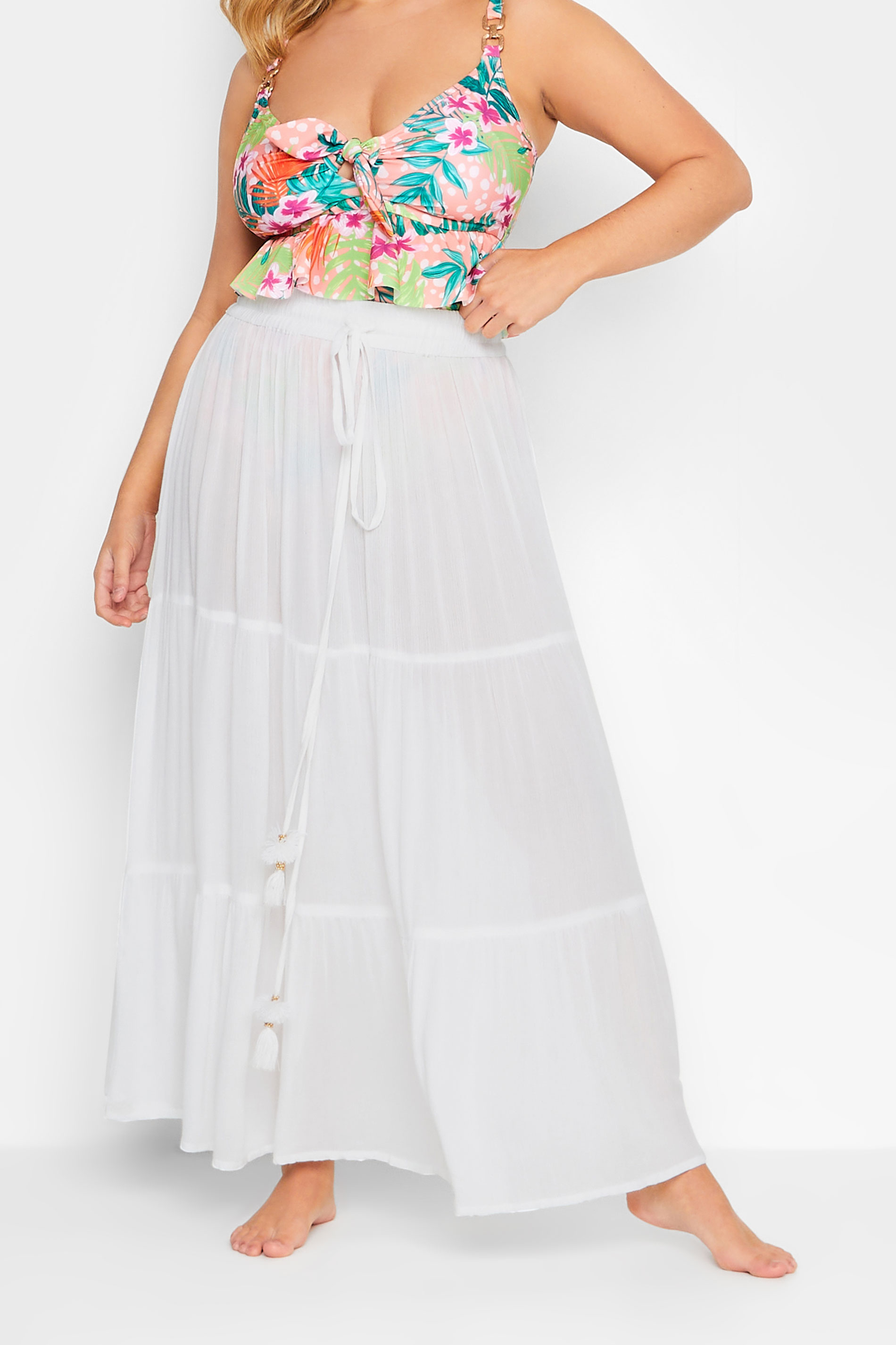 YOURS Curve Plus Size White Tiered Beach Skirt | Yours Clothing  1