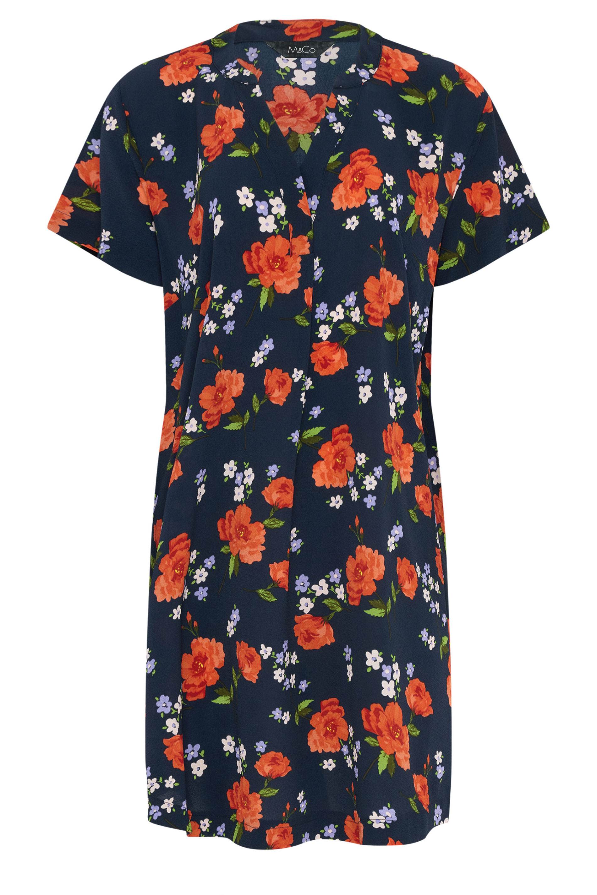 M&Co Blue Floral Notch Neck Midi Dress | M&Co 5