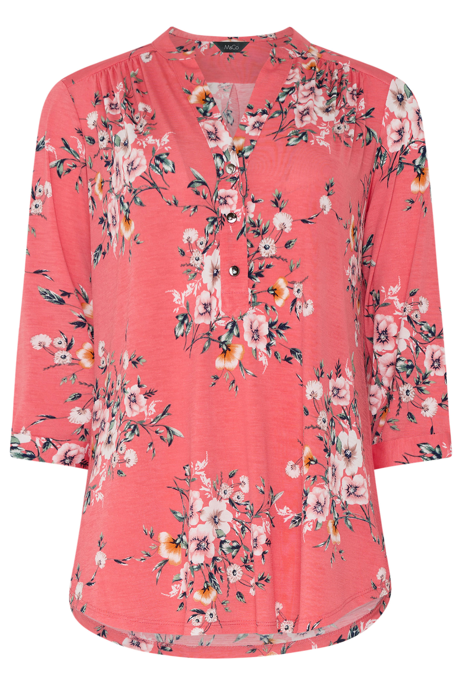 M&Co Pink Floral Half Placket Shirt | M&Co 5