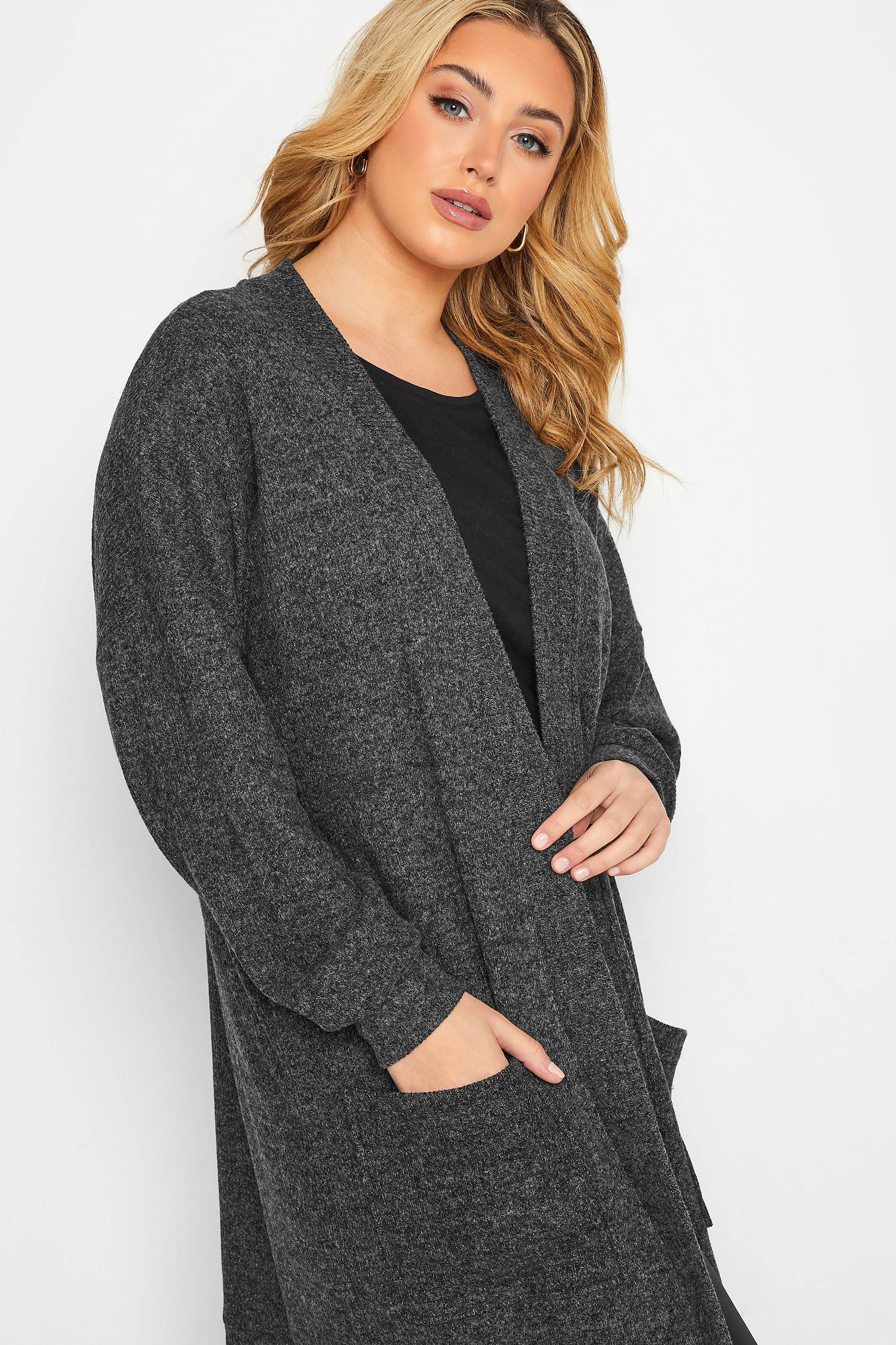 Plus Ribbed Soft Touch Pocket Cardigan | Yours Clothing