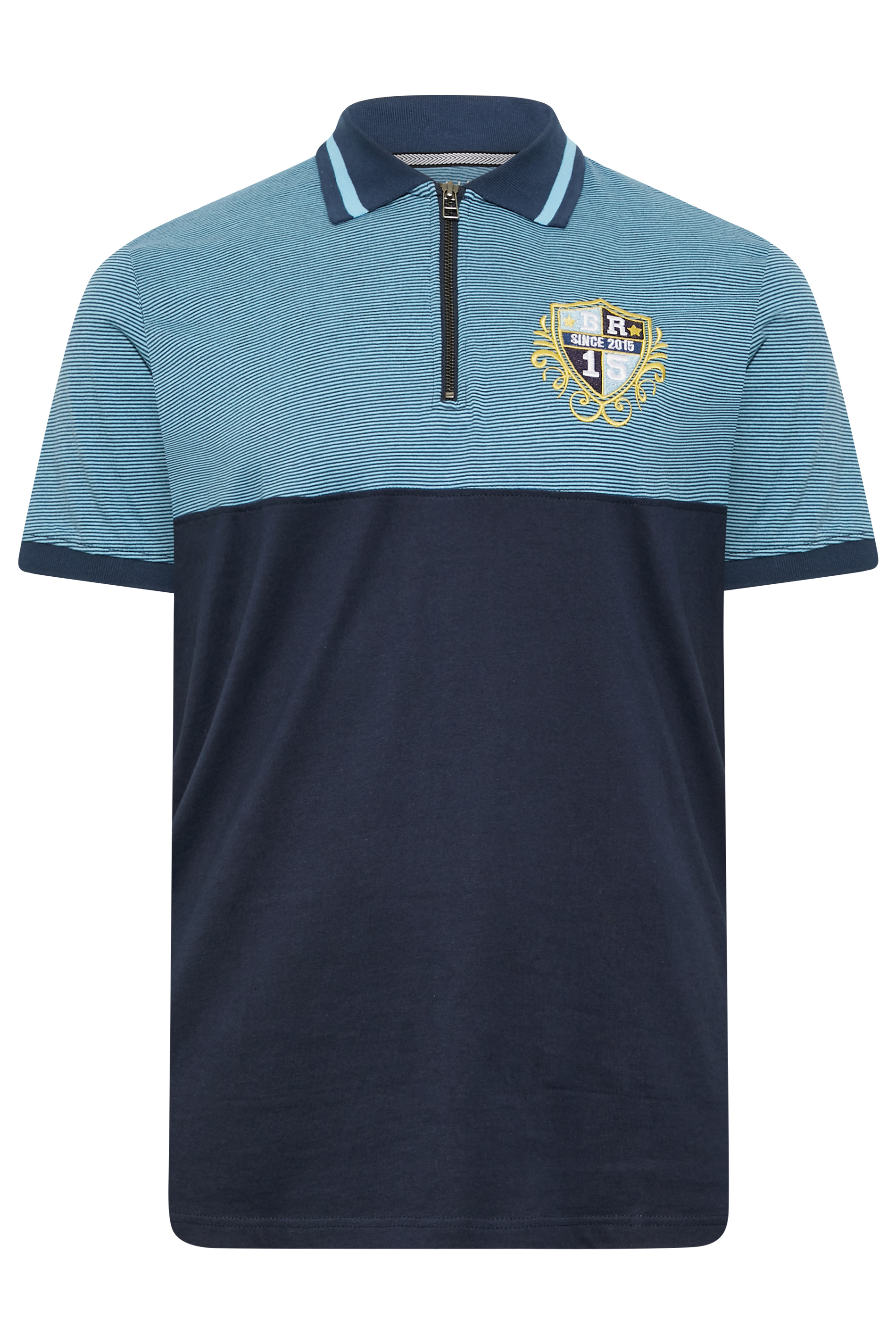 BadRhino Big & Tall Blue Crest Zip Polo Shirt | BadRhino  3