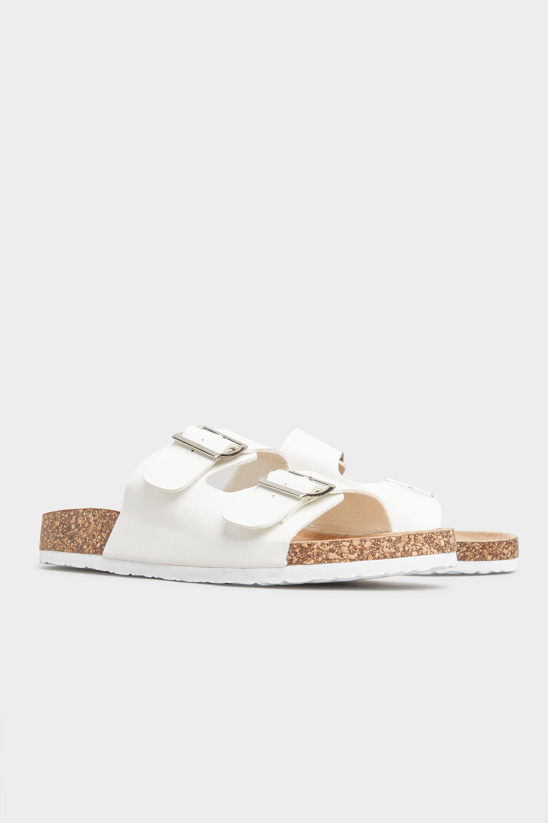 White Buckle Strap Footbed Sandals In Extra Wide Fit_B.jpg
