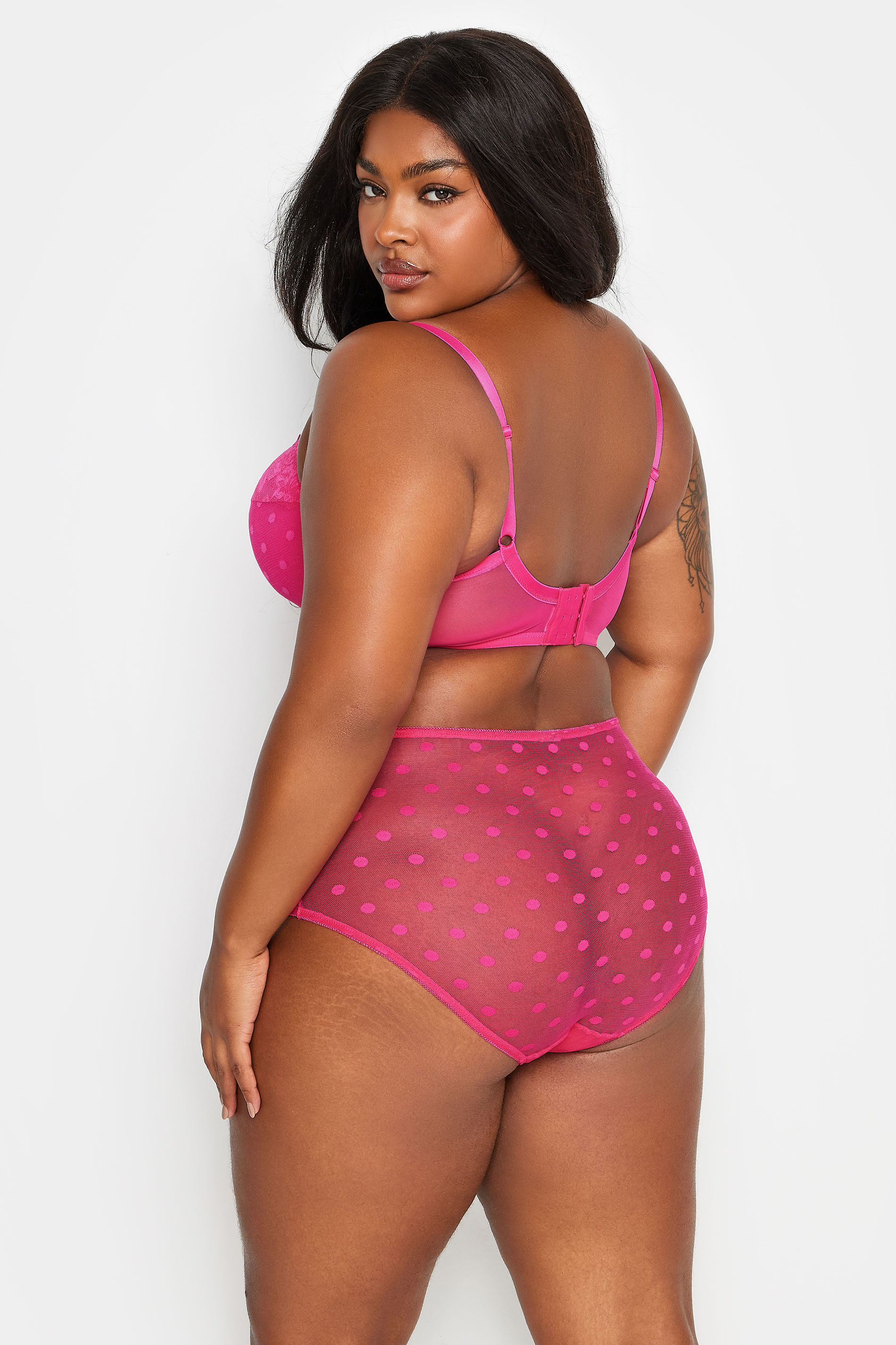 YOURS Plus Size Hot Pink Dot Print Lace Padded Bra | Yours Clothing 3