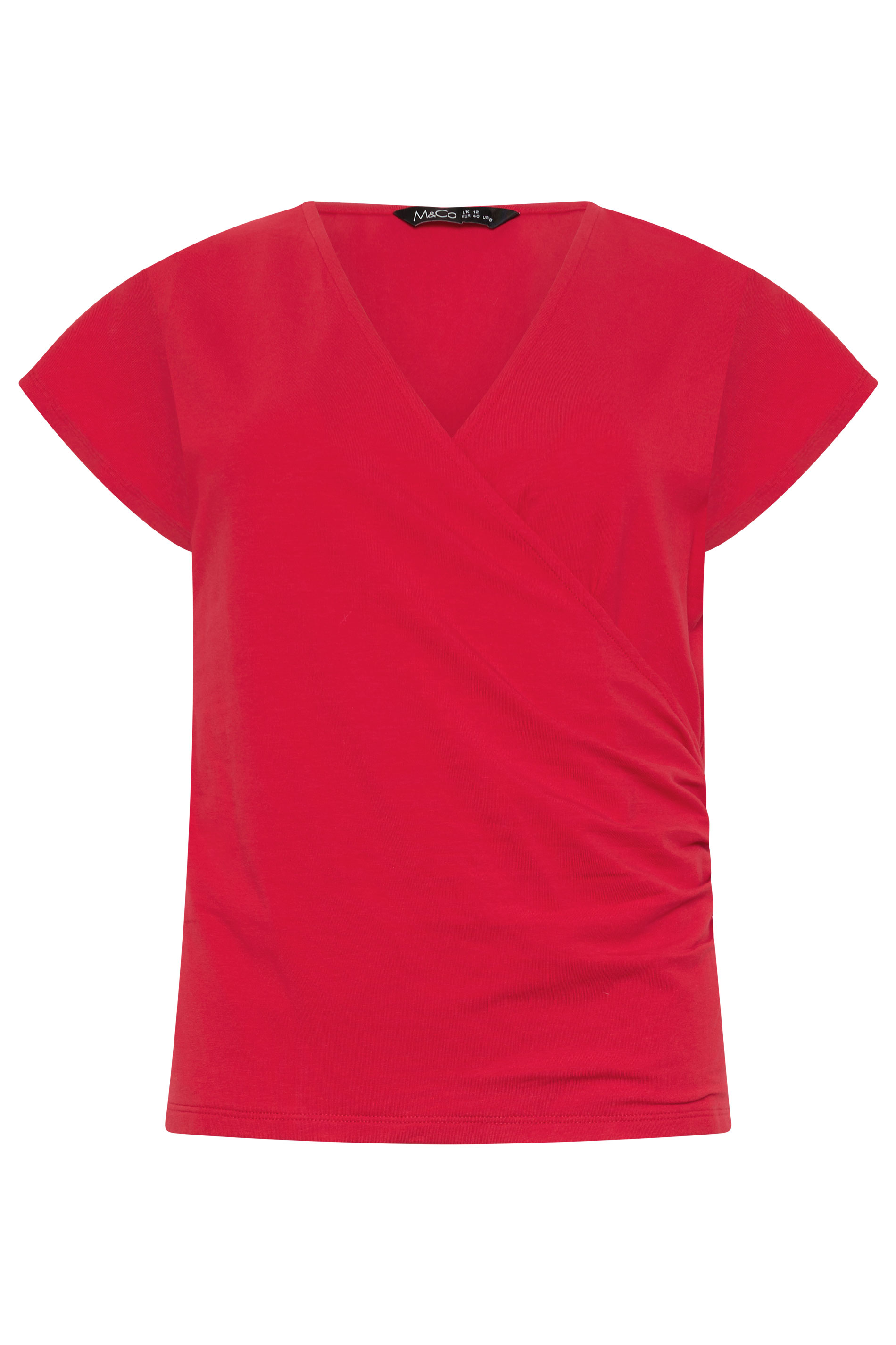 M&Co Red Grown-on Sleeve Cotton Wrap Top | M&Co 6