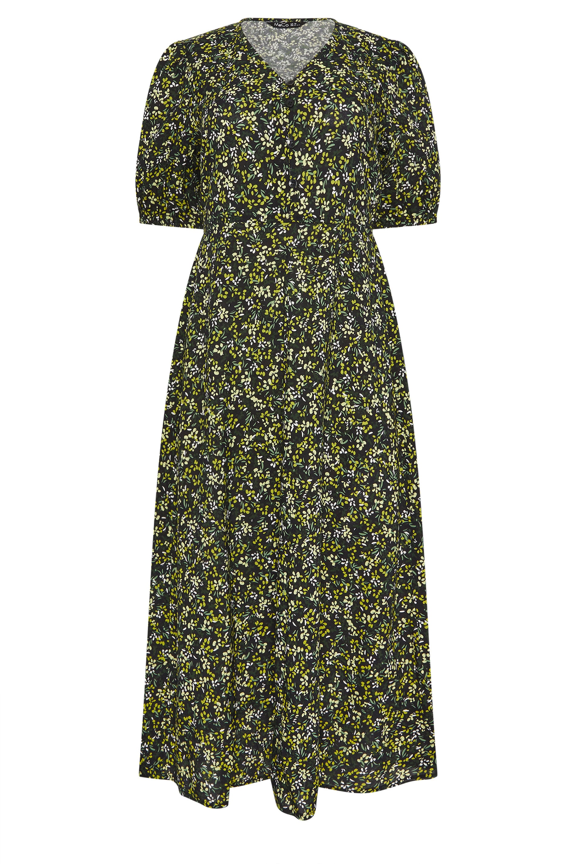 M&Co Green Ditsy Floral Puff Sleeve Midi Dress | M&Co 6