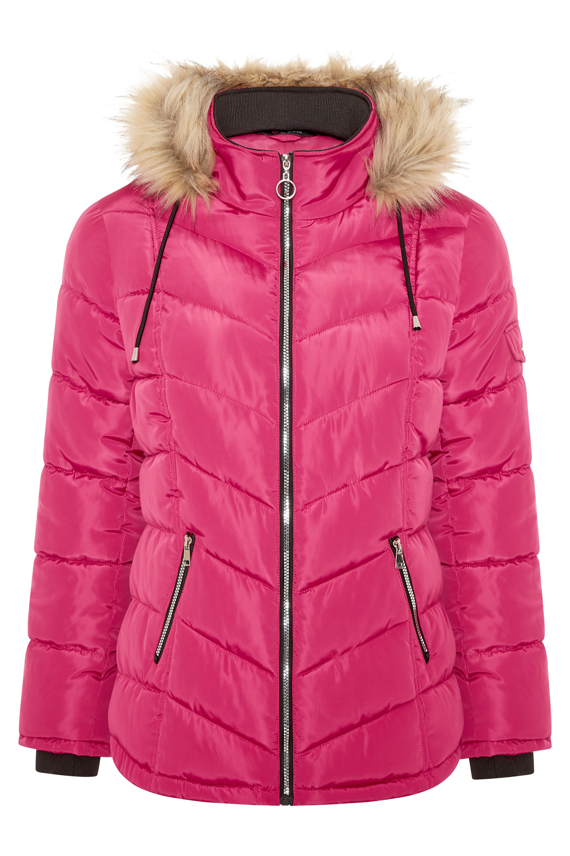 Pink Padded Puffer Coat With Faux Fur Trim | Yours Clothing