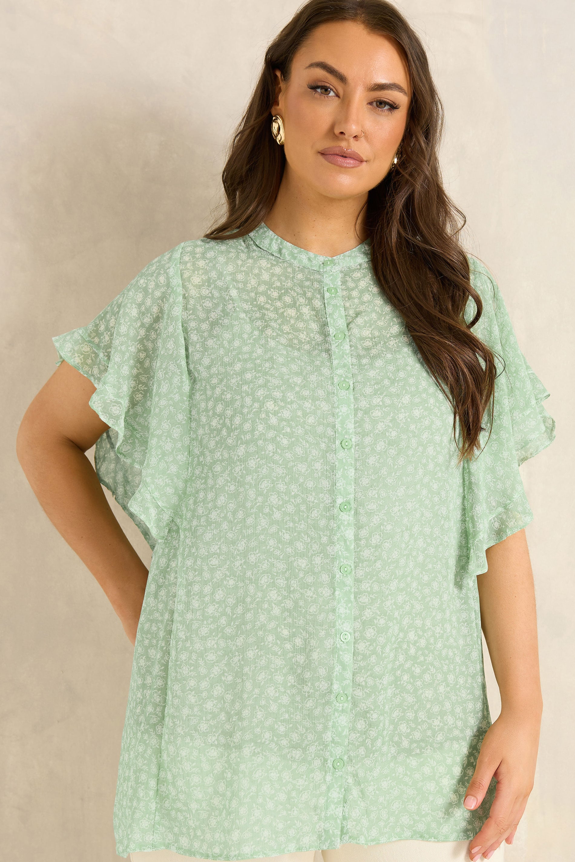 EVANS Curve Green Frill sleeve Blouse | Evans 3
