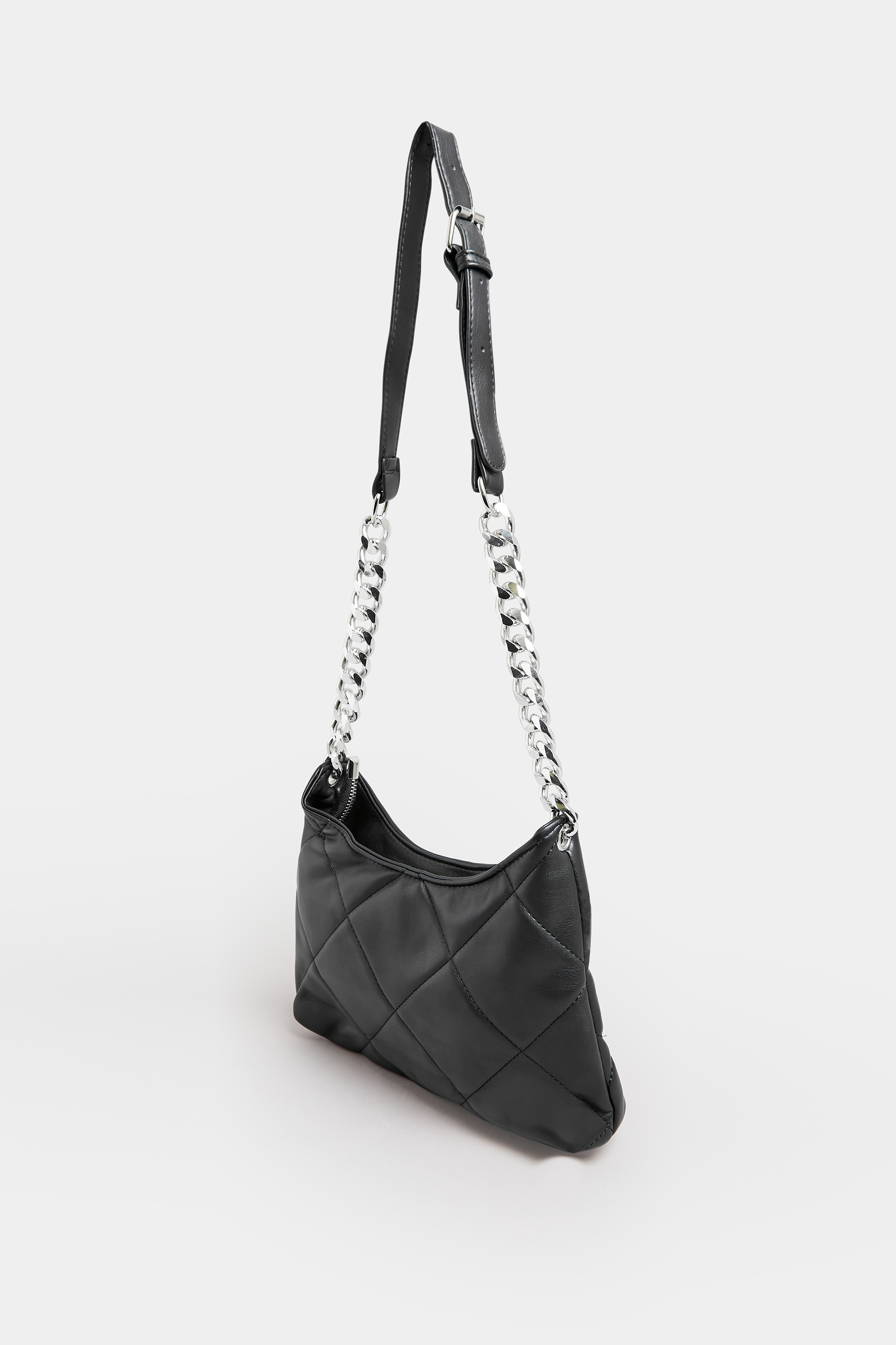 Black Quilted Chain Strap Shoulder Bag | Yours Clothing 2