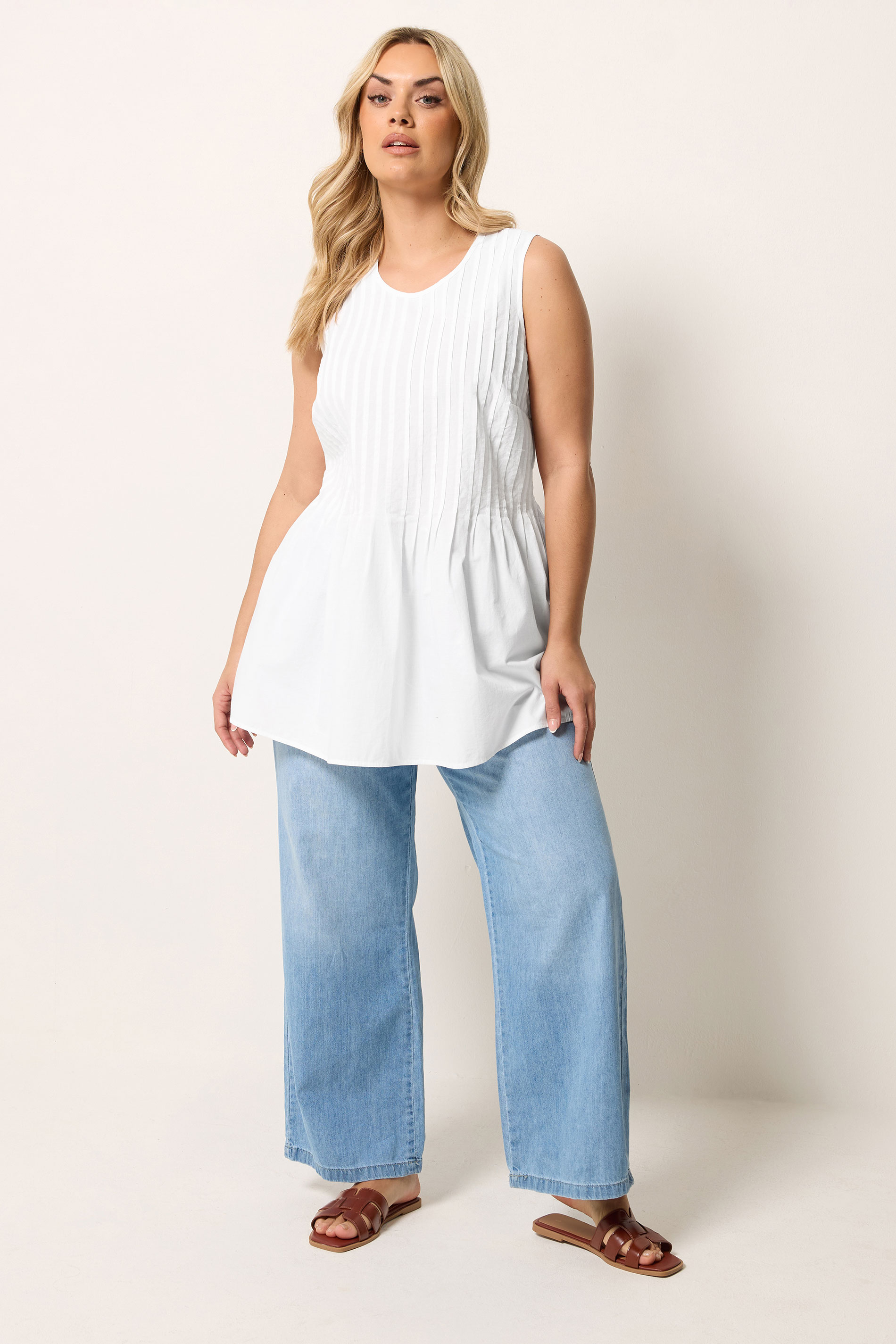 YOURS Plus Size White Pleated Peplum Cami Vest | Yours Clothing 1