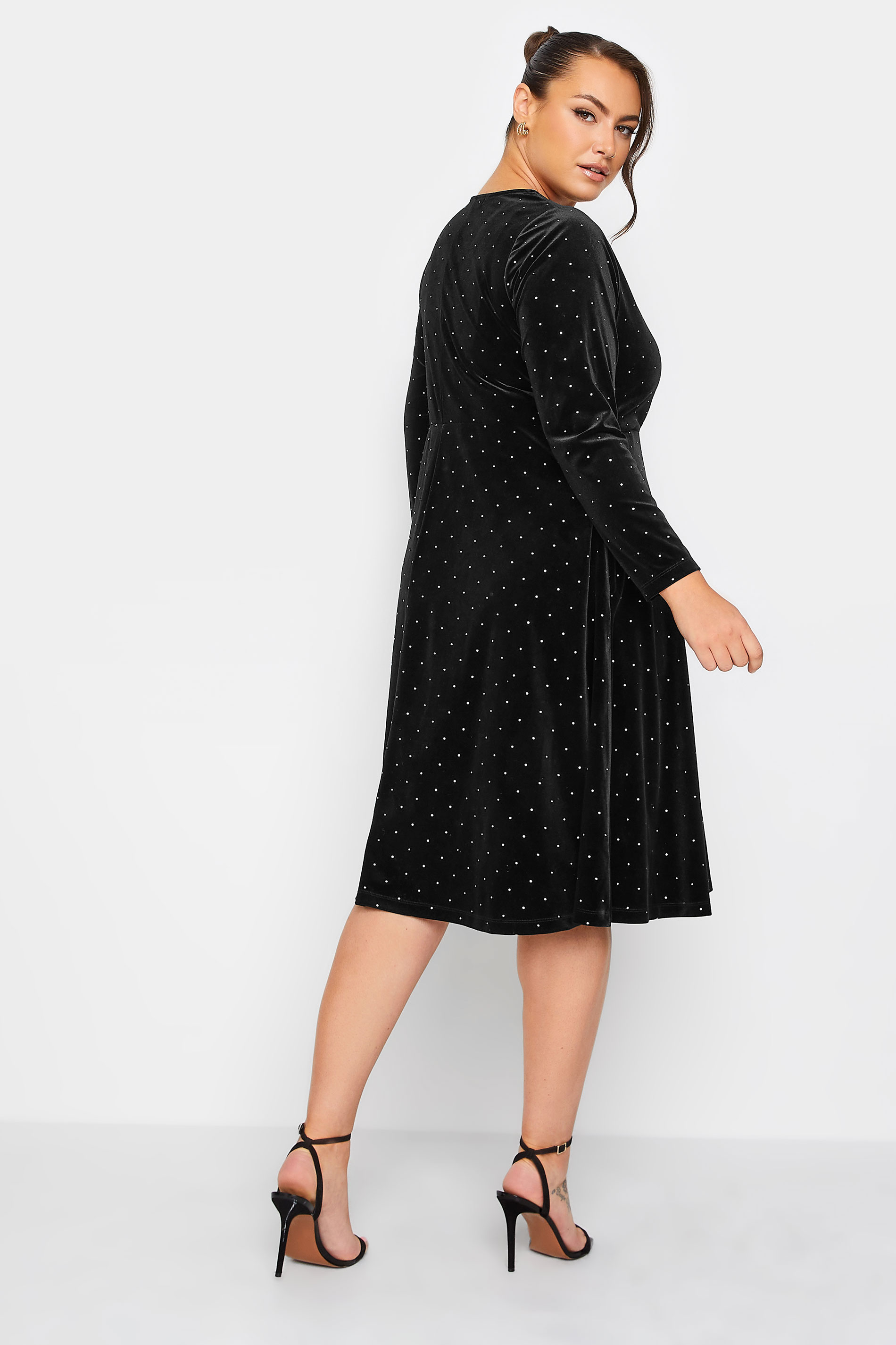 YOURS LONDON Plus Size Black Stud Velvet Wrap Dress | Yours Clothing 3