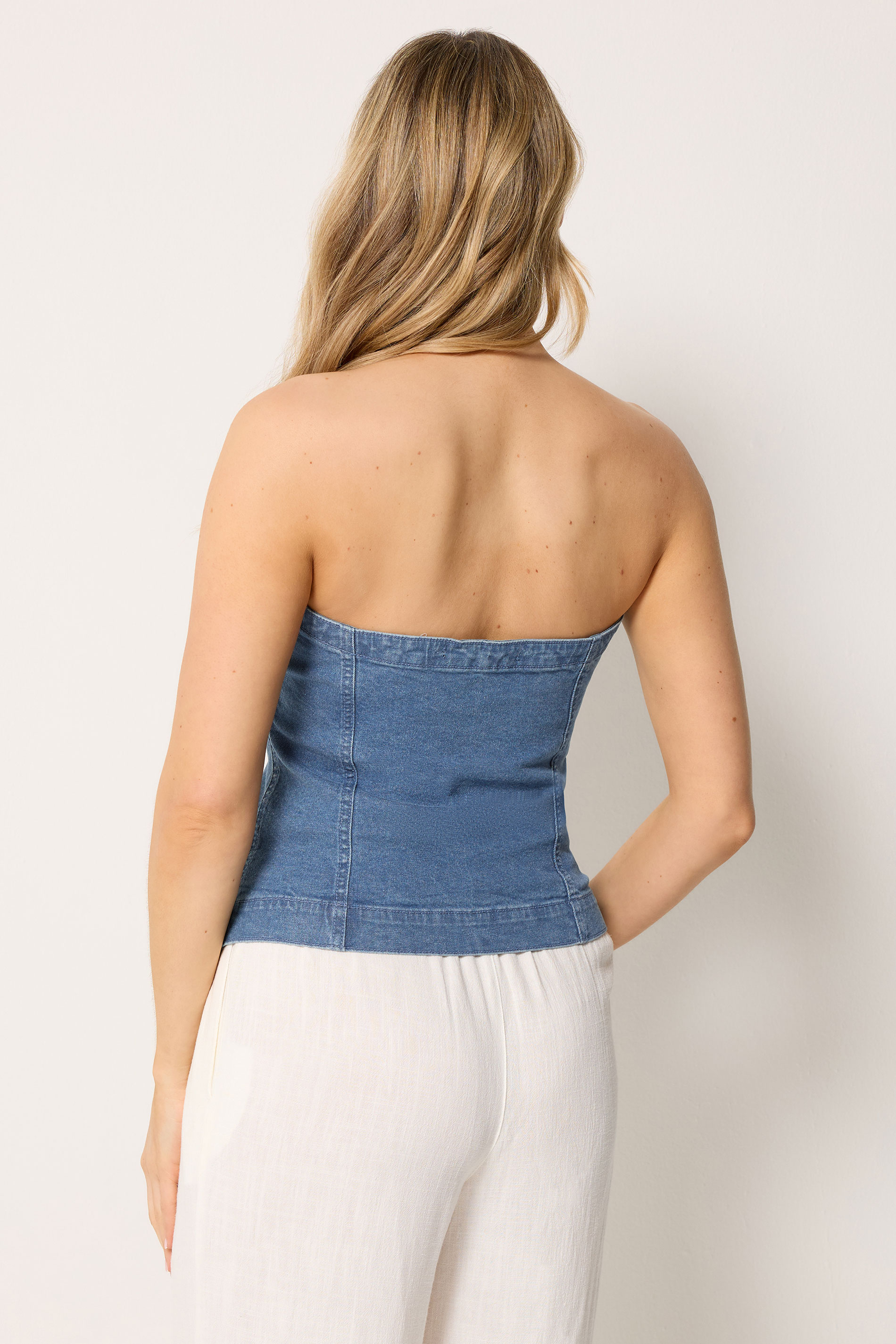 LTS Tall Women's Mid Blue Denim Bandeau Top | Long Tall Sally 2